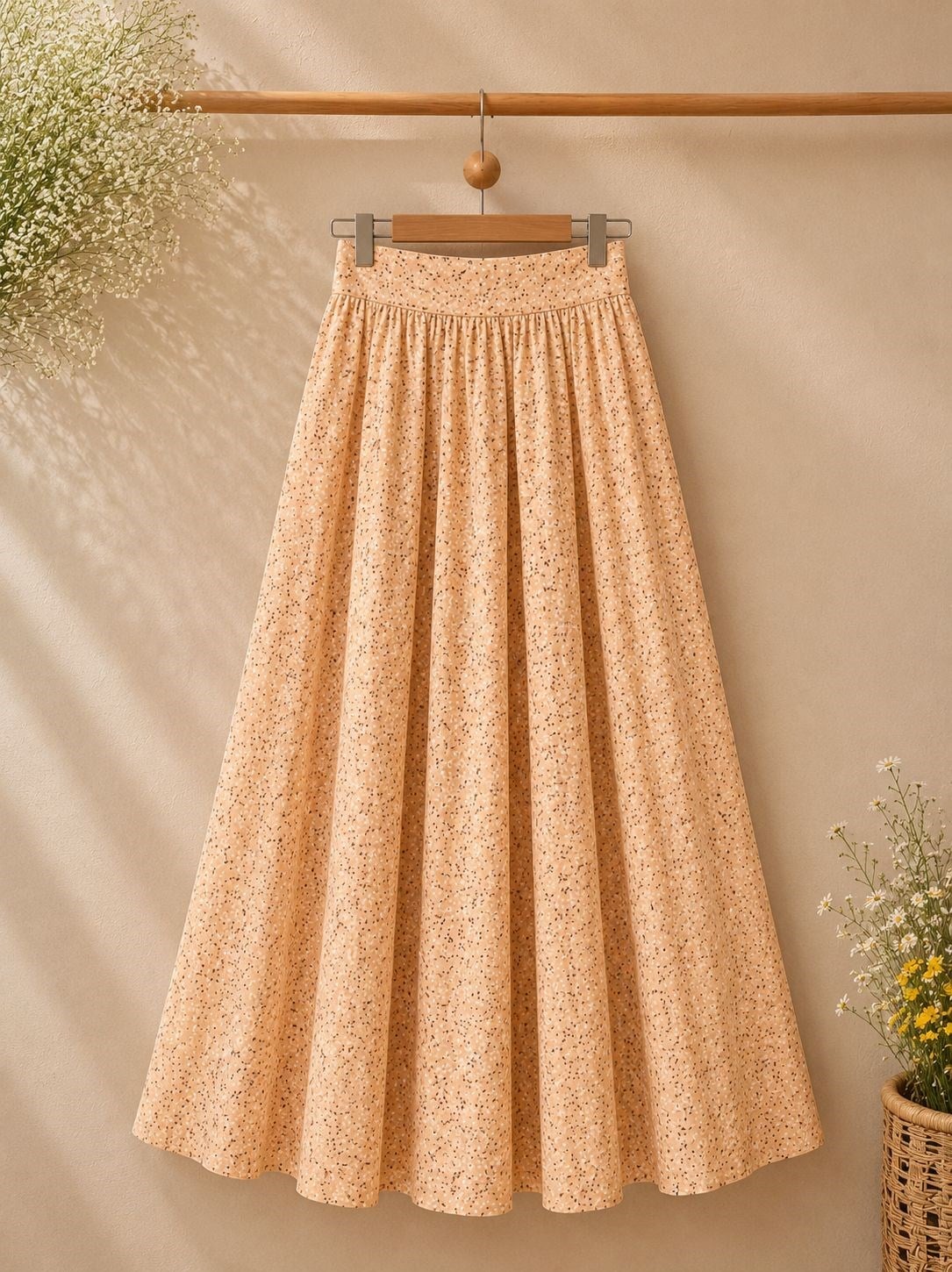 Somon Papatyalı Poplin Kloş Etek