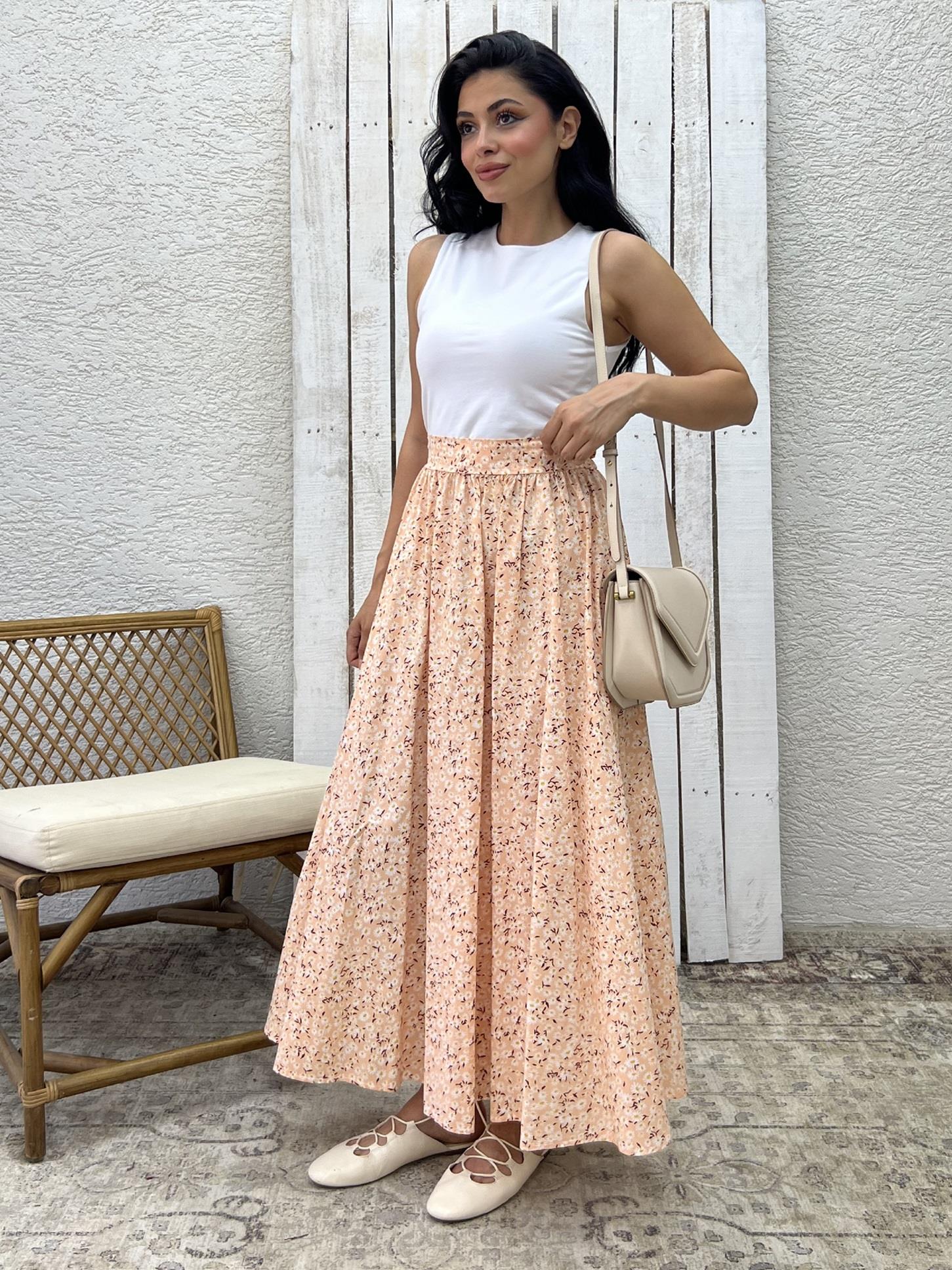 Somon Papatyalı Poplin Kloş Etek