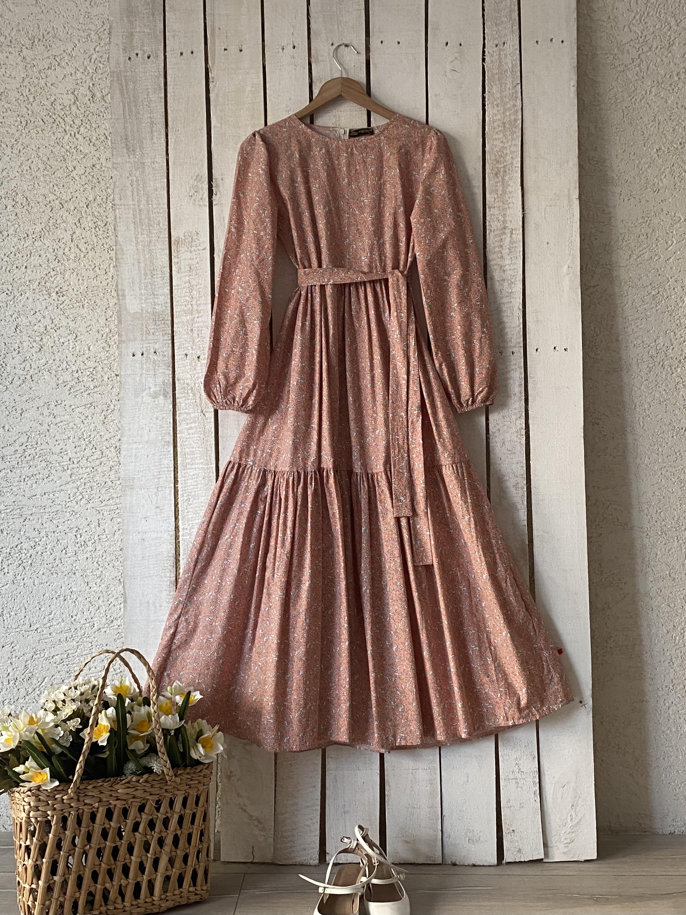 Tesettür Turuncu Çıtır Poplin Kat-Kat Elbise
