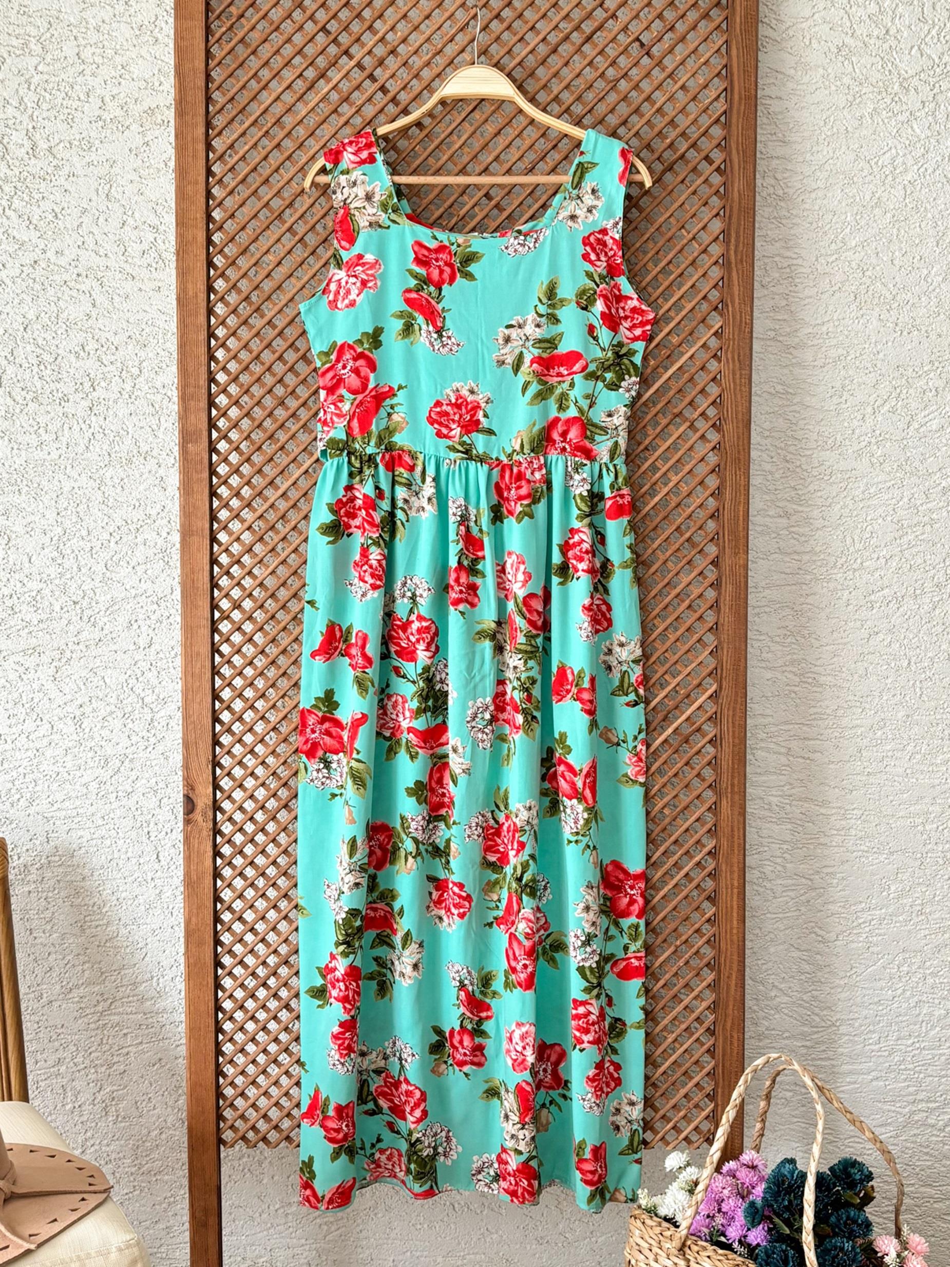 Yeşil Çiçekli Viskon Jile Elbise