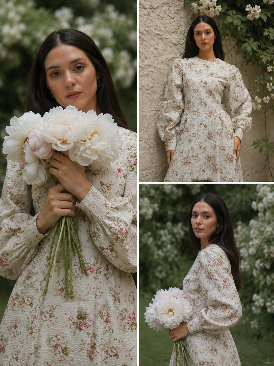 Yeşil Vintage Çiçekli Pileli Uzun Bürümcük Elbise