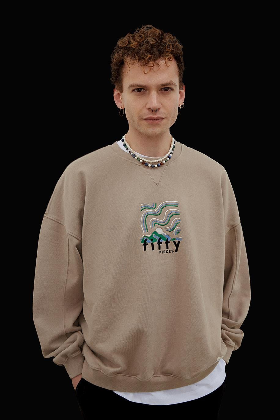 Erkek Boz Oversize Yıkamalı Sweatshirt