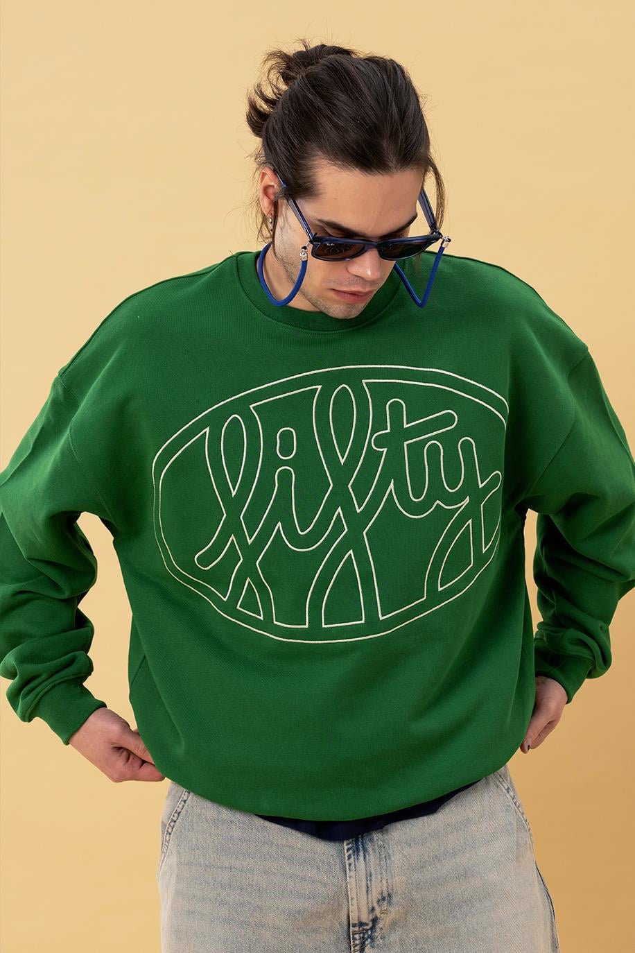 Erkek Canlı Yeşil Core Oversize Sweatshirt