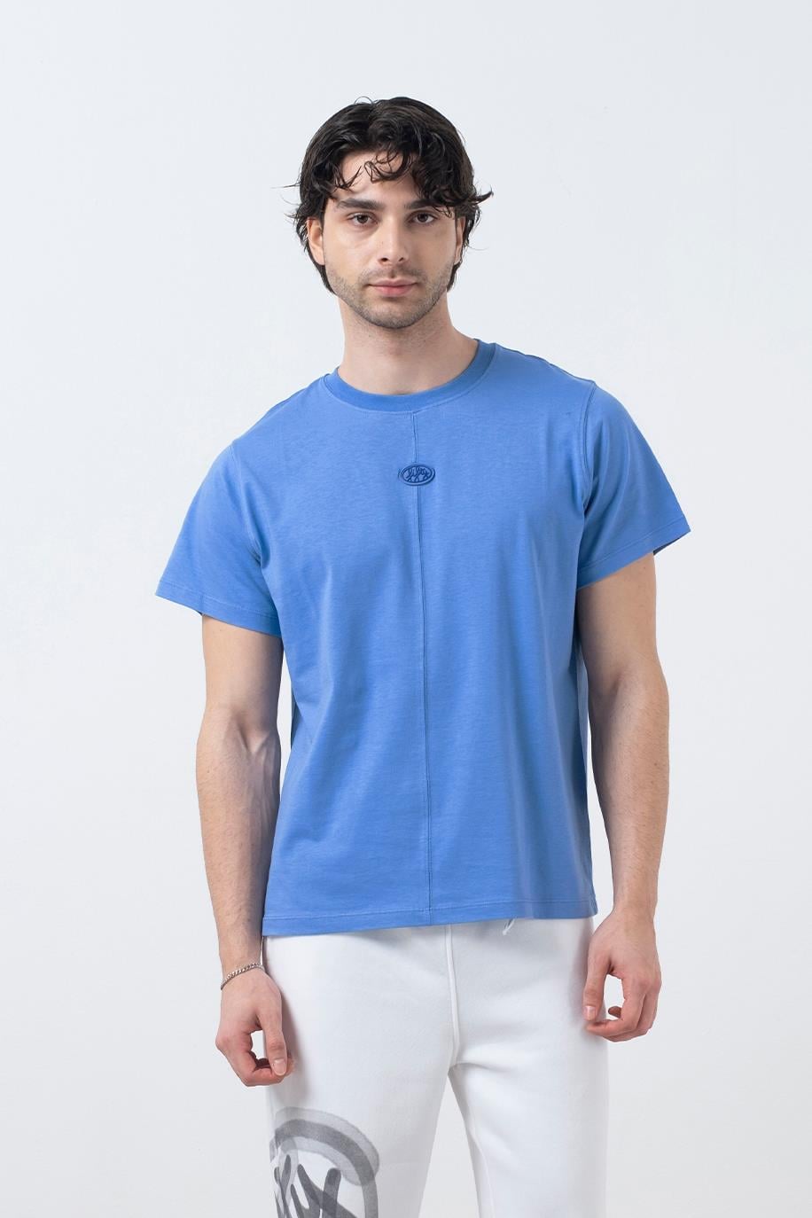 Erkek Mavi Regular Fit Sırt Baskılı T-Shirt
