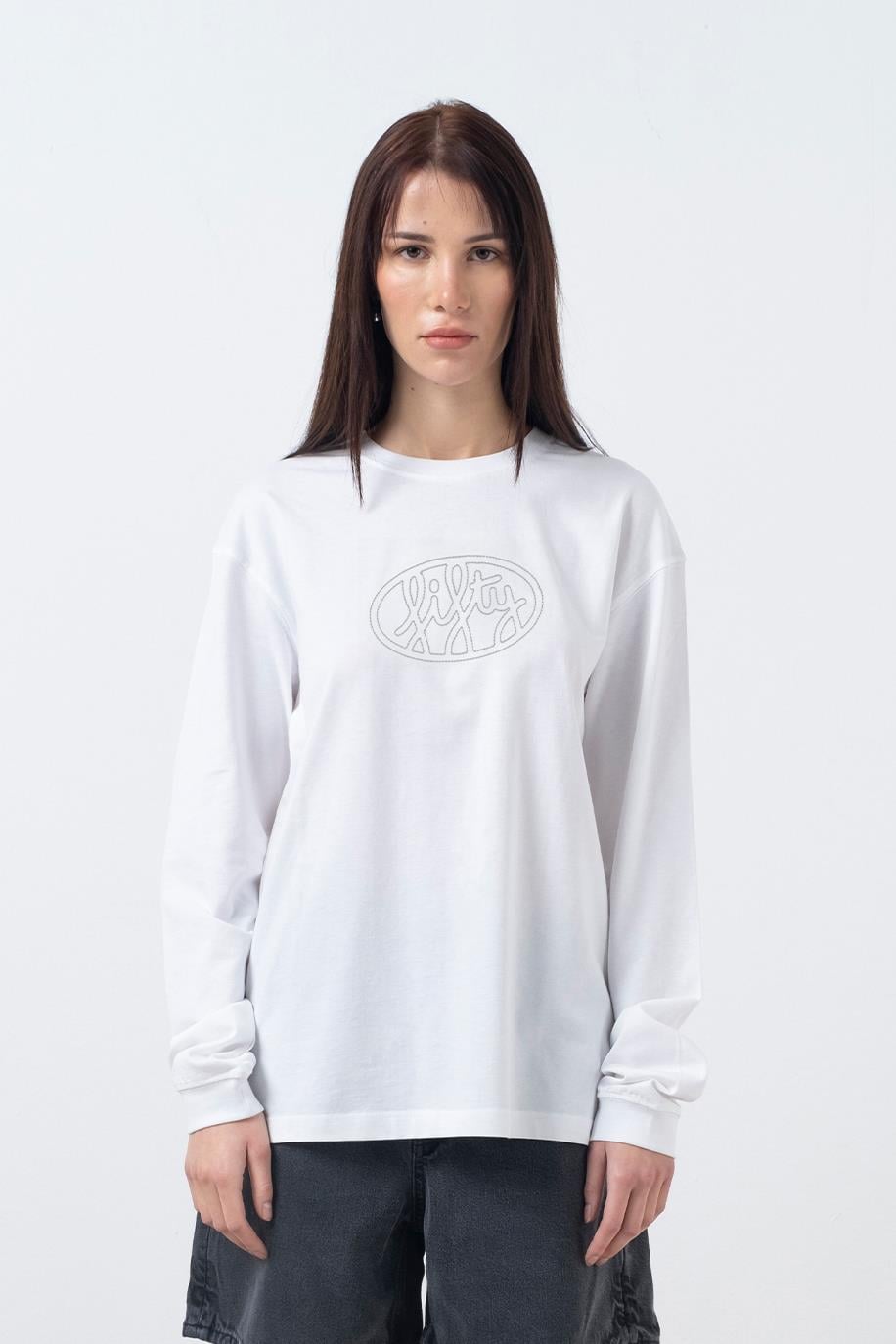 Kadın Beyaz Uzun Kollu Oversize T-Shirt