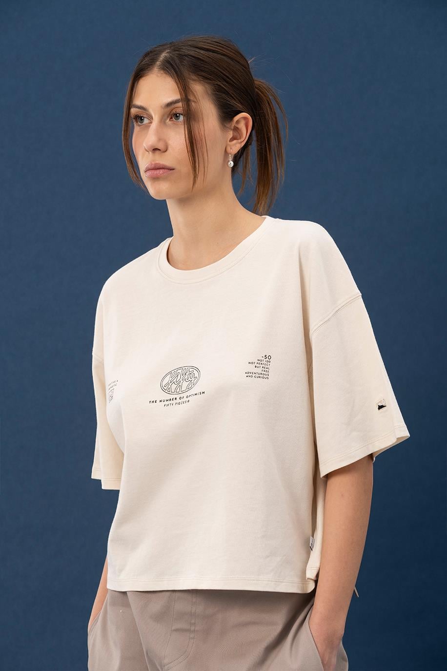 Kadın Kum Core Oversize Mid-Length T-Shirt