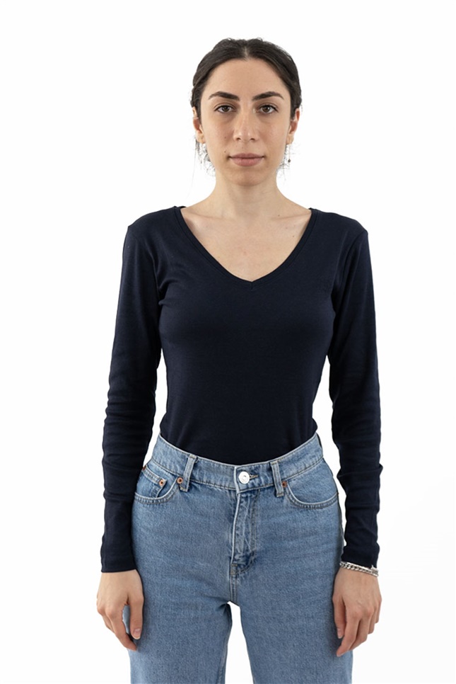 Kadın Antrasit Basic V Yaka Uzun Kollu T-Shirt - Fifty Pieces