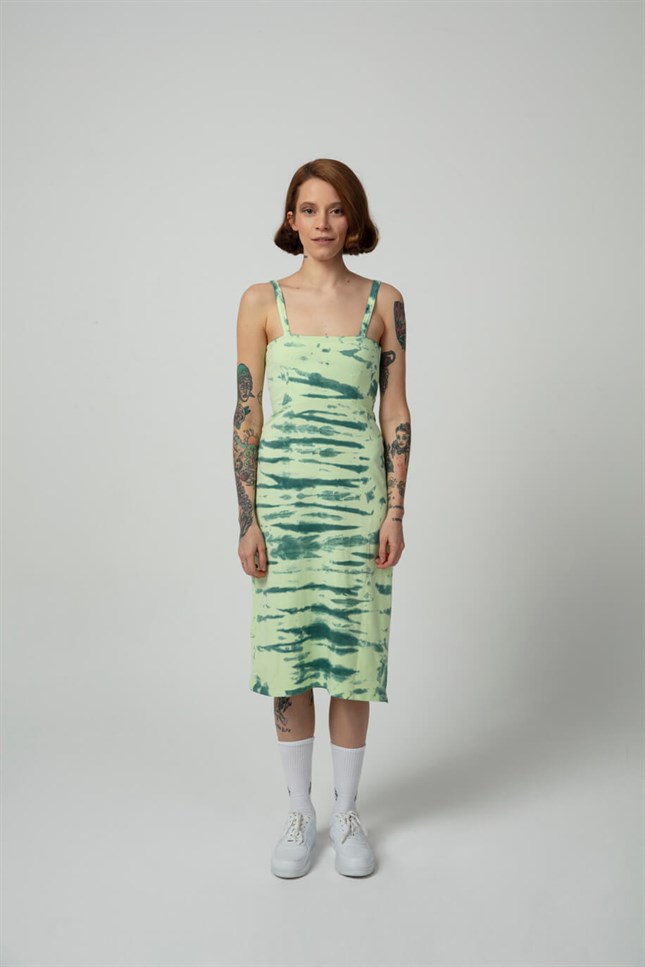 Womens Green Tie Dye Slit Midi Dress