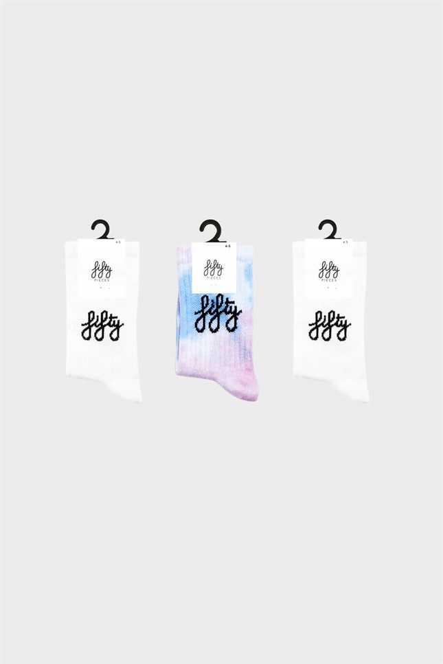 Tie Dyed-White 3-pack Fifty Mini Kids Socks