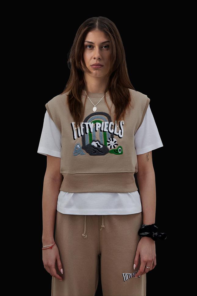 Kadın Boz Oversize Crop Süveter