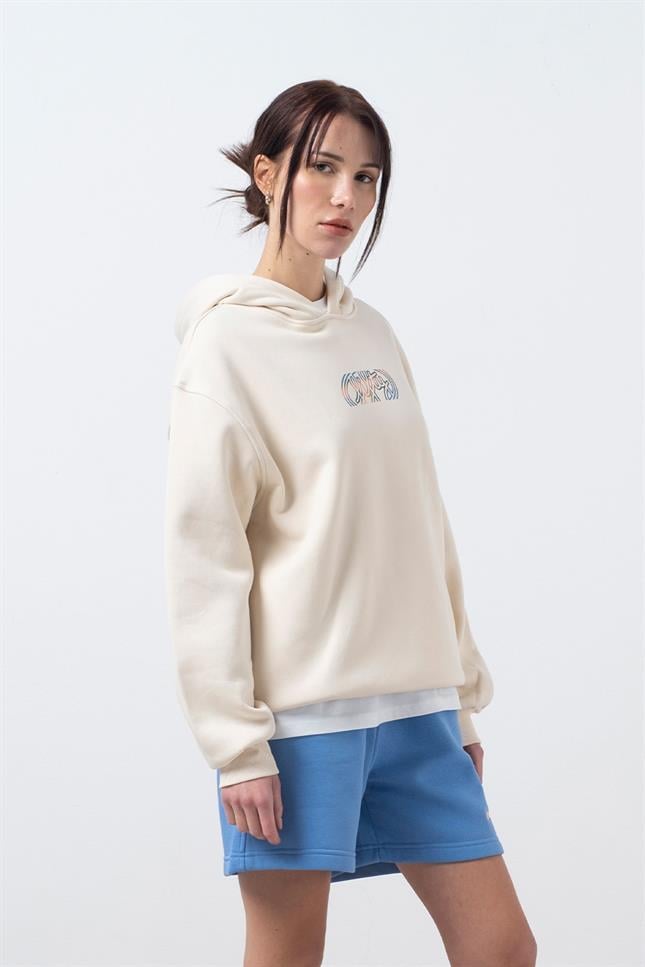 Kadın Kum Oversize Sırt Baskılı Hoodie