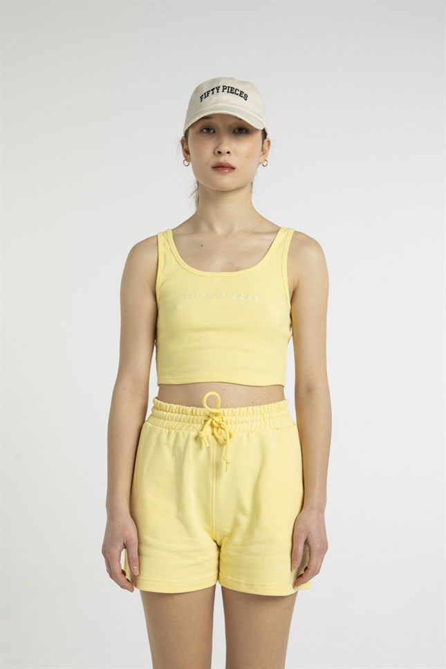 Kadın Sarı U Yaka Crop Top