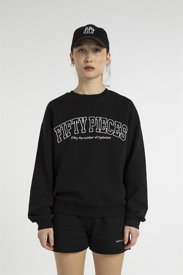 Kadın Siyah Oversize College Sweatshirt
