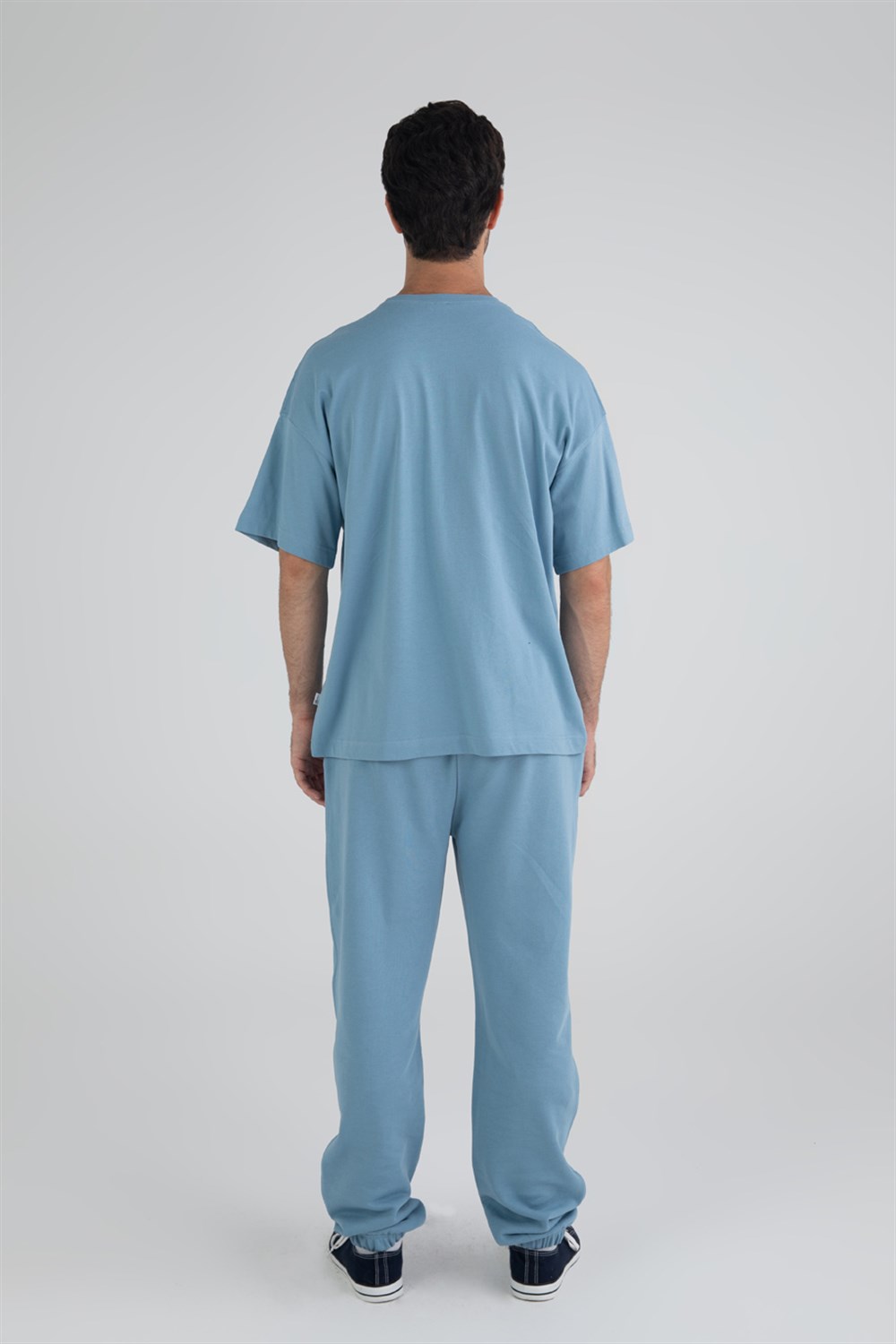 Erkek Mavi Düşük Omuzlu T-Shirt - Fifty Pieces