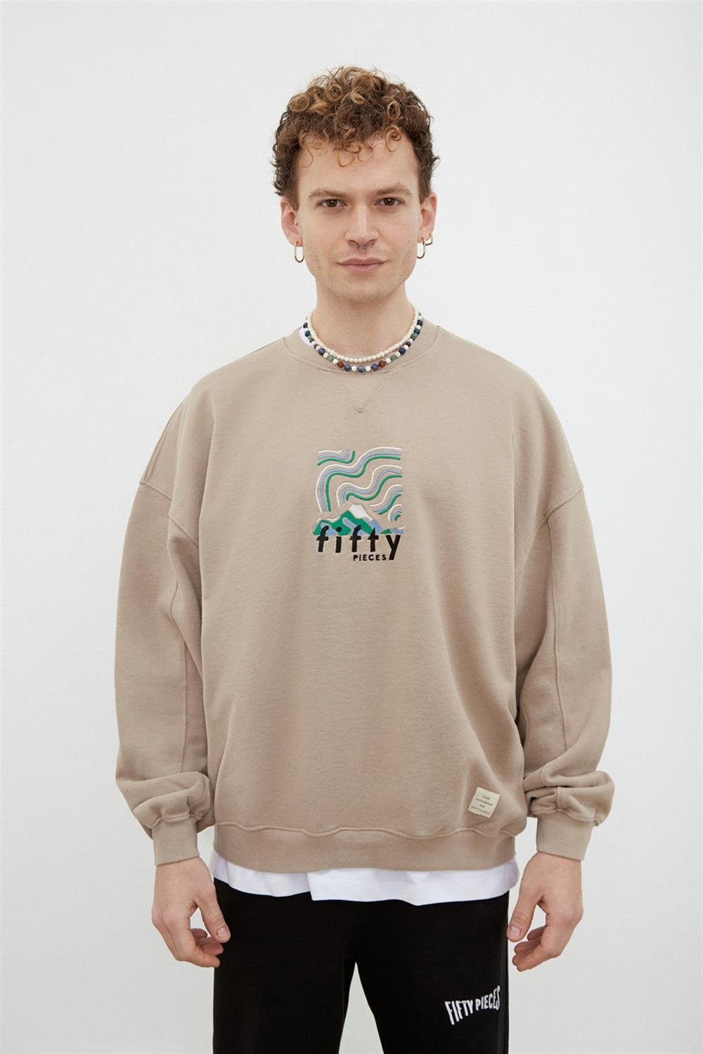 Erkek Boz Oversize Yıkamalı Sweatshirt - Fifty Pieces