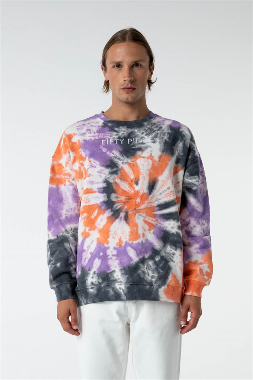 Erkek Siyah-Turuncu-Mor Batik Oversize Sweatshirt - Fifty Pieces