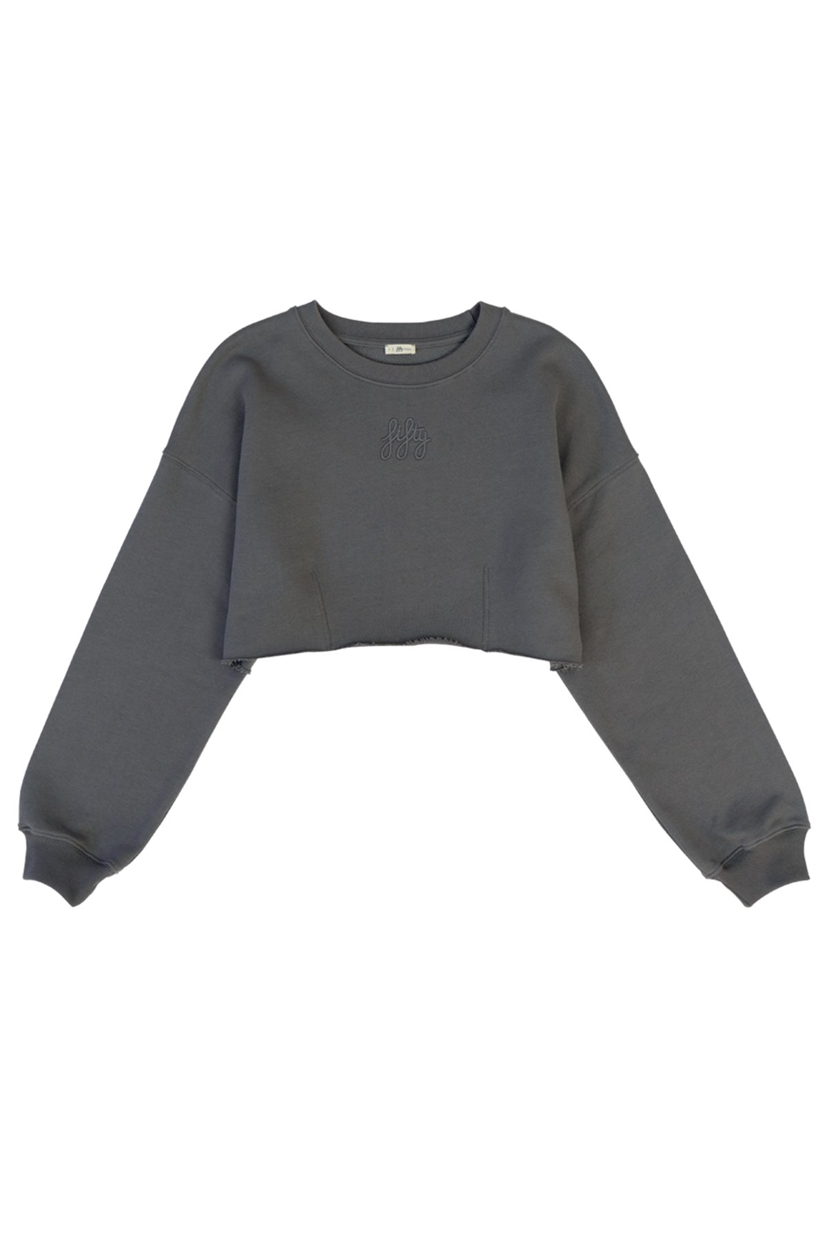Kadın Antrasit Oversize Crop Sweatshirt | fiftypieces.shop