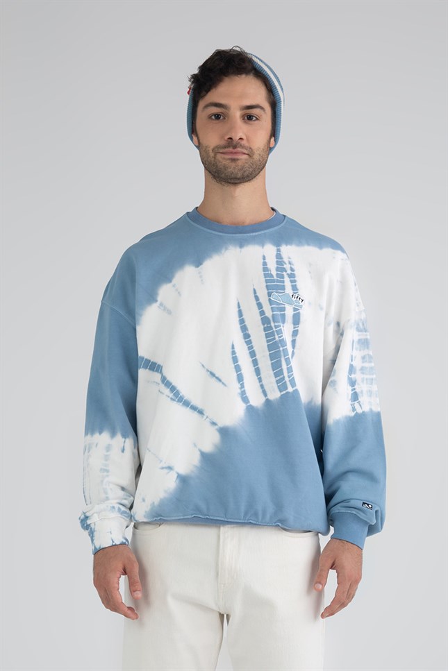 Erkek Mavi Batik Oversize Sweatshirt - Fifty Pieces