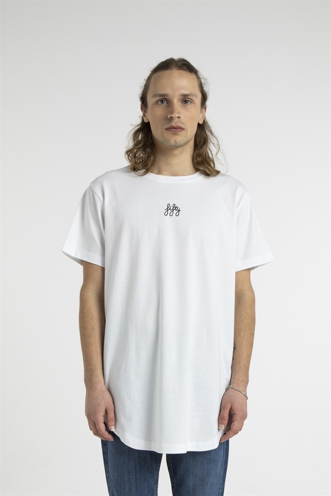 Erkek Beyaz Uzun T-Shirt - Fifty Pieces