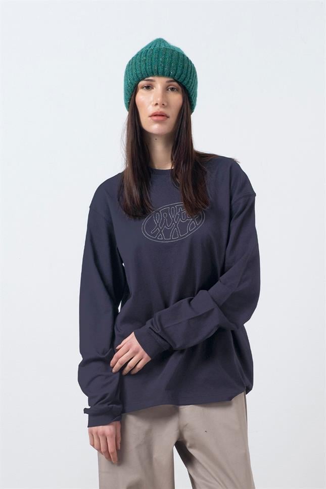 Kadın Antrasit Uzun Kollu Oversize T-Shirt