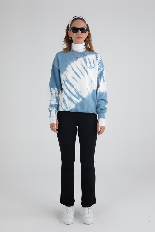 Kadın Mavi Batik Oversize Sweatshirt - Fifty Pieces