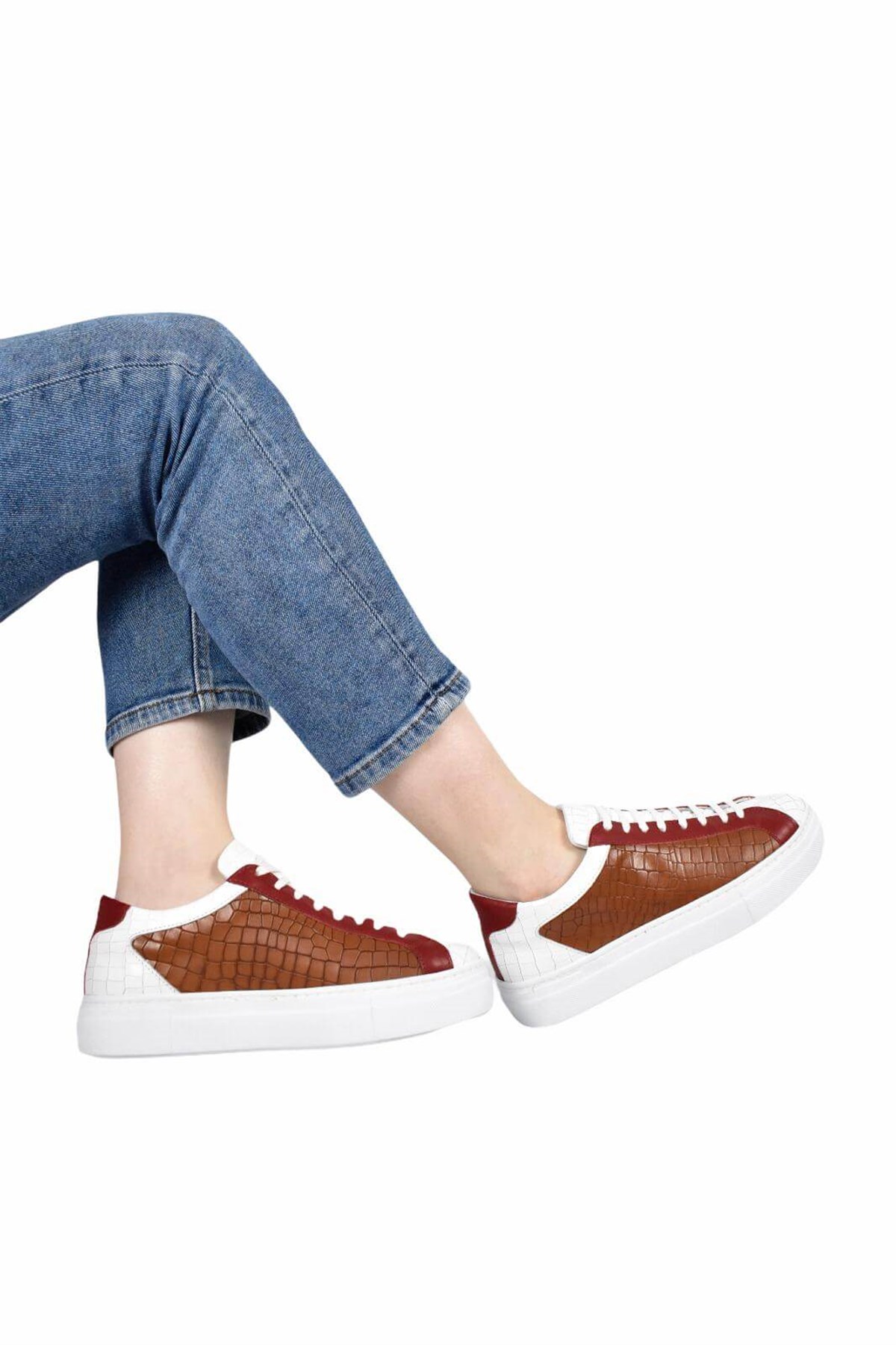 Hakiki Deri Beyaz Taba Kadın Sneaker  ITW500WCW