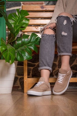 Hakiki Deri Bej Kadın Sneaker ITW8020BEW