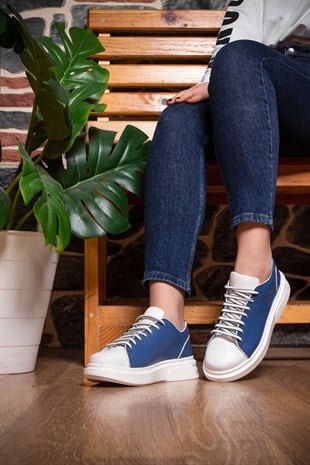 Hakiki Deri Mavi Kadın Sneaker ITW8004BLW