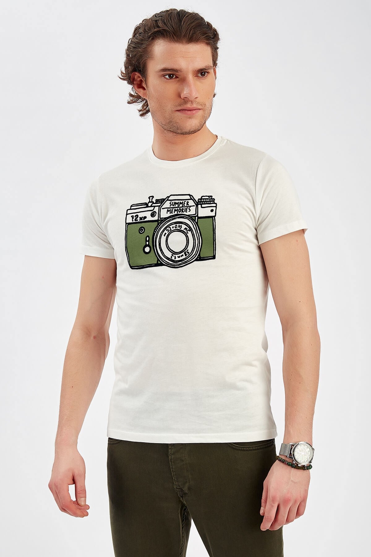 Erkek Flok Baskılı T-Shirt