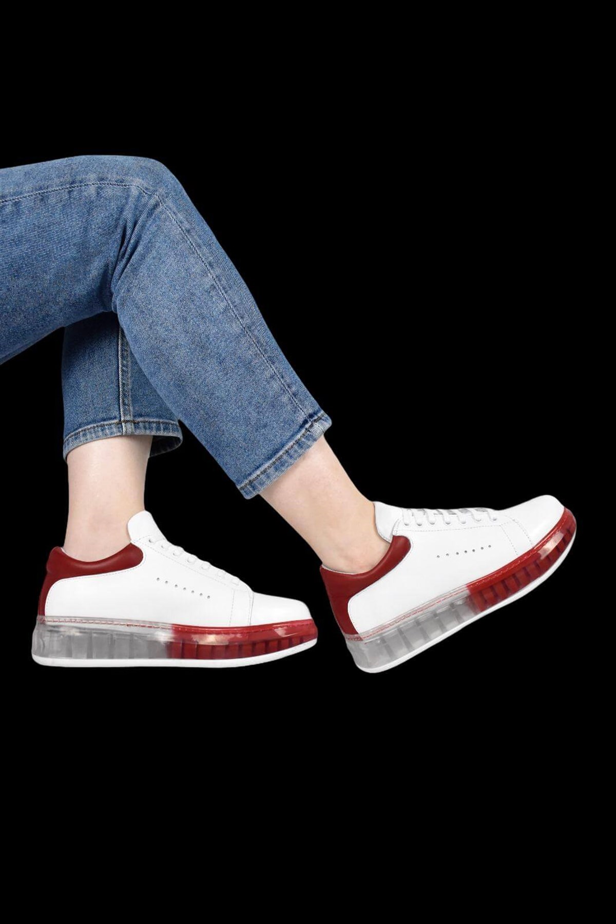 Hakiki Deri Beyaz Kırmızı Kadın Sneaker ITW305WRW