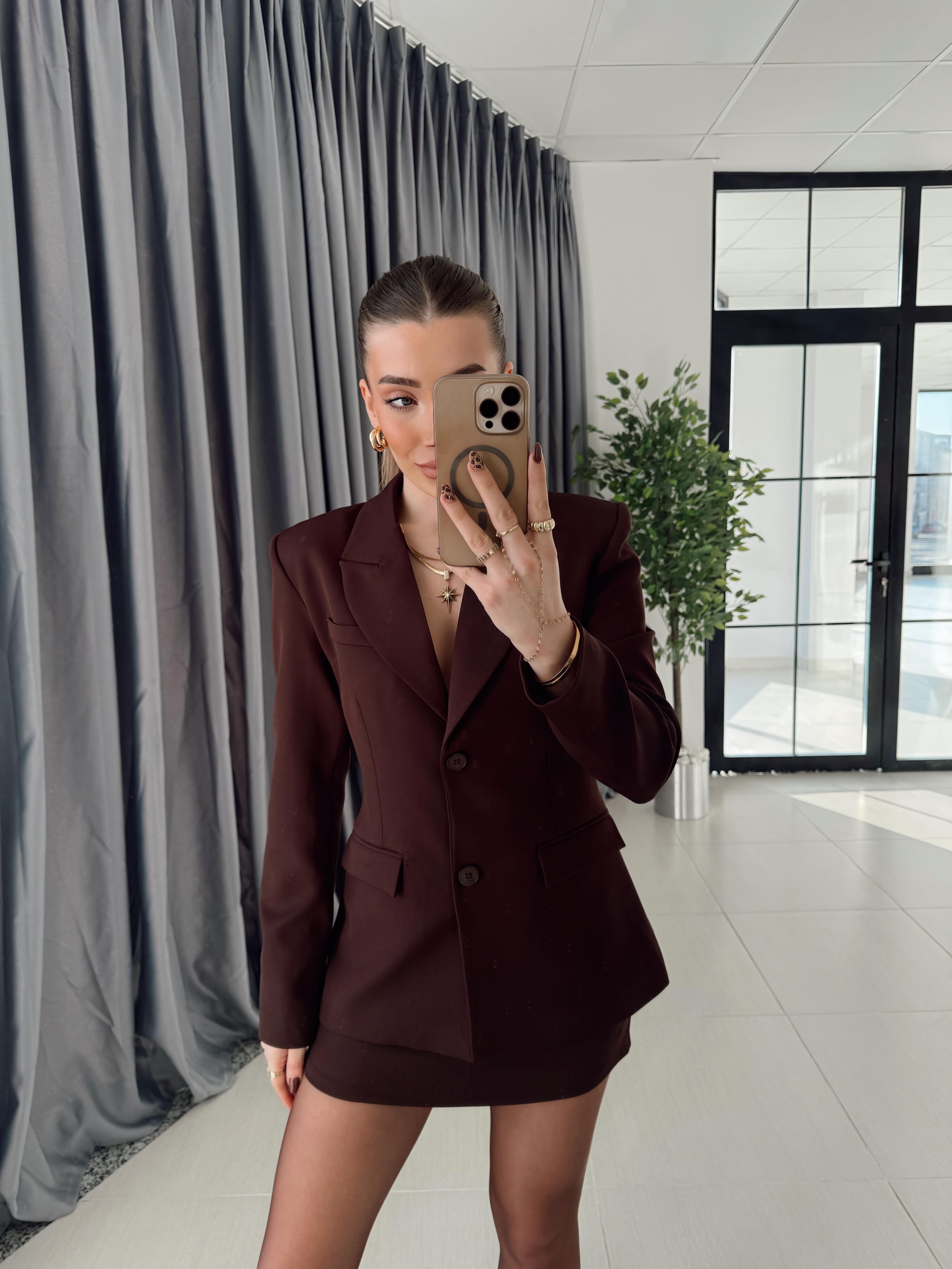 Acı Kahve Blazer Ceket-Etek Takım