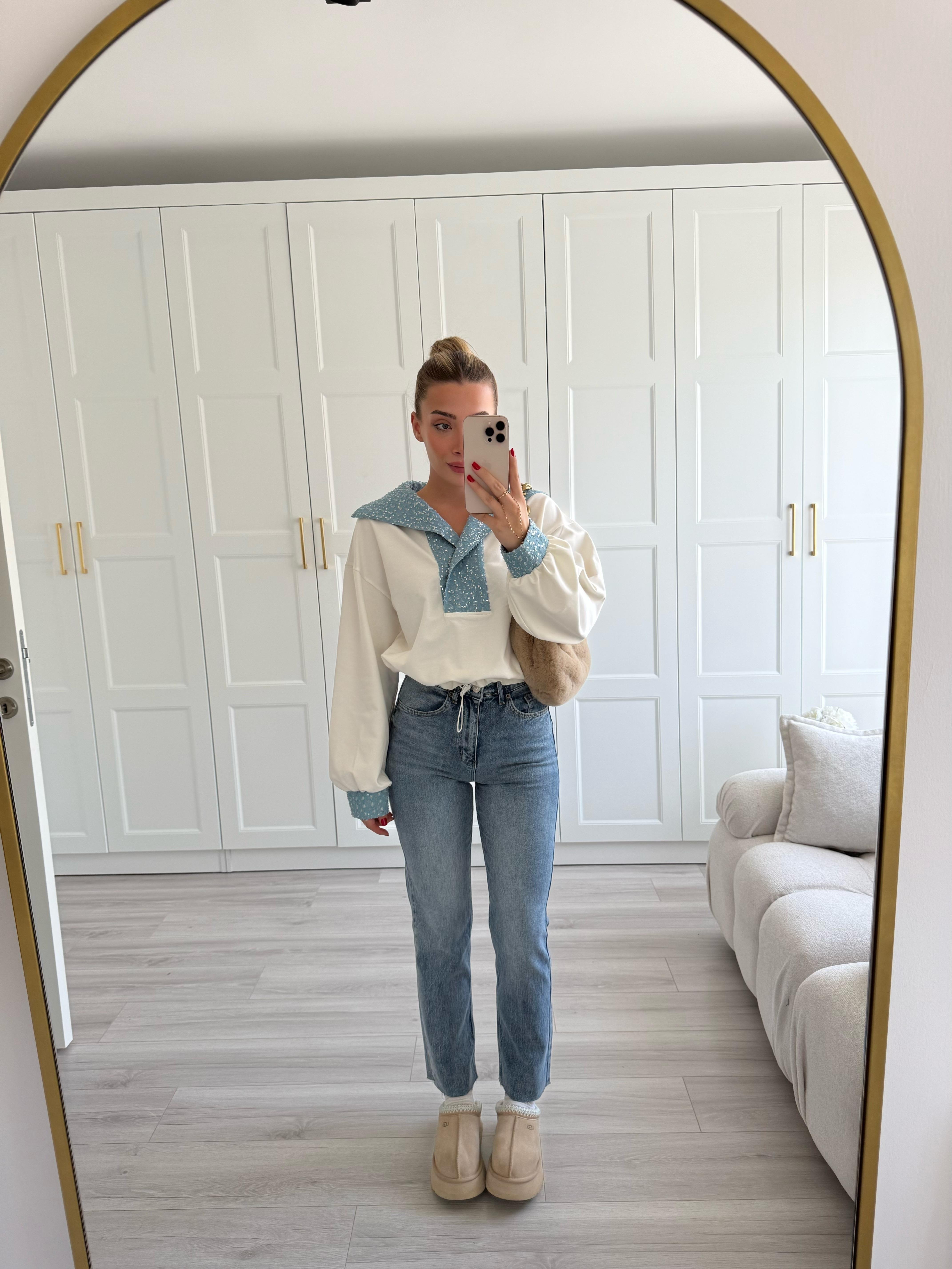 Açık İndigo Yıkamalı Kesik Paça Boyfit Jean -2402 