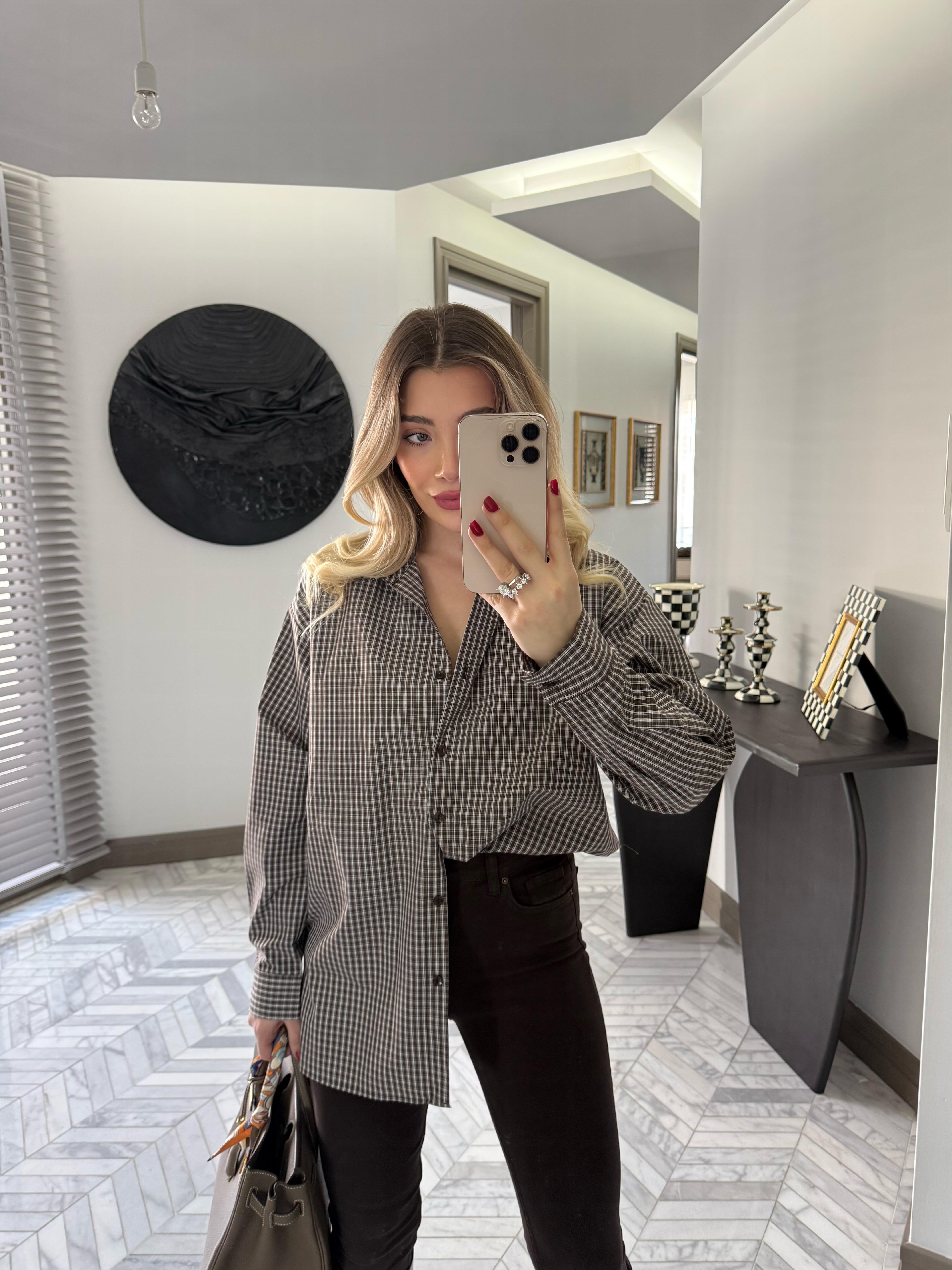 Açık Kahve  Çizgili Oversize Poplin Gömlek-34506