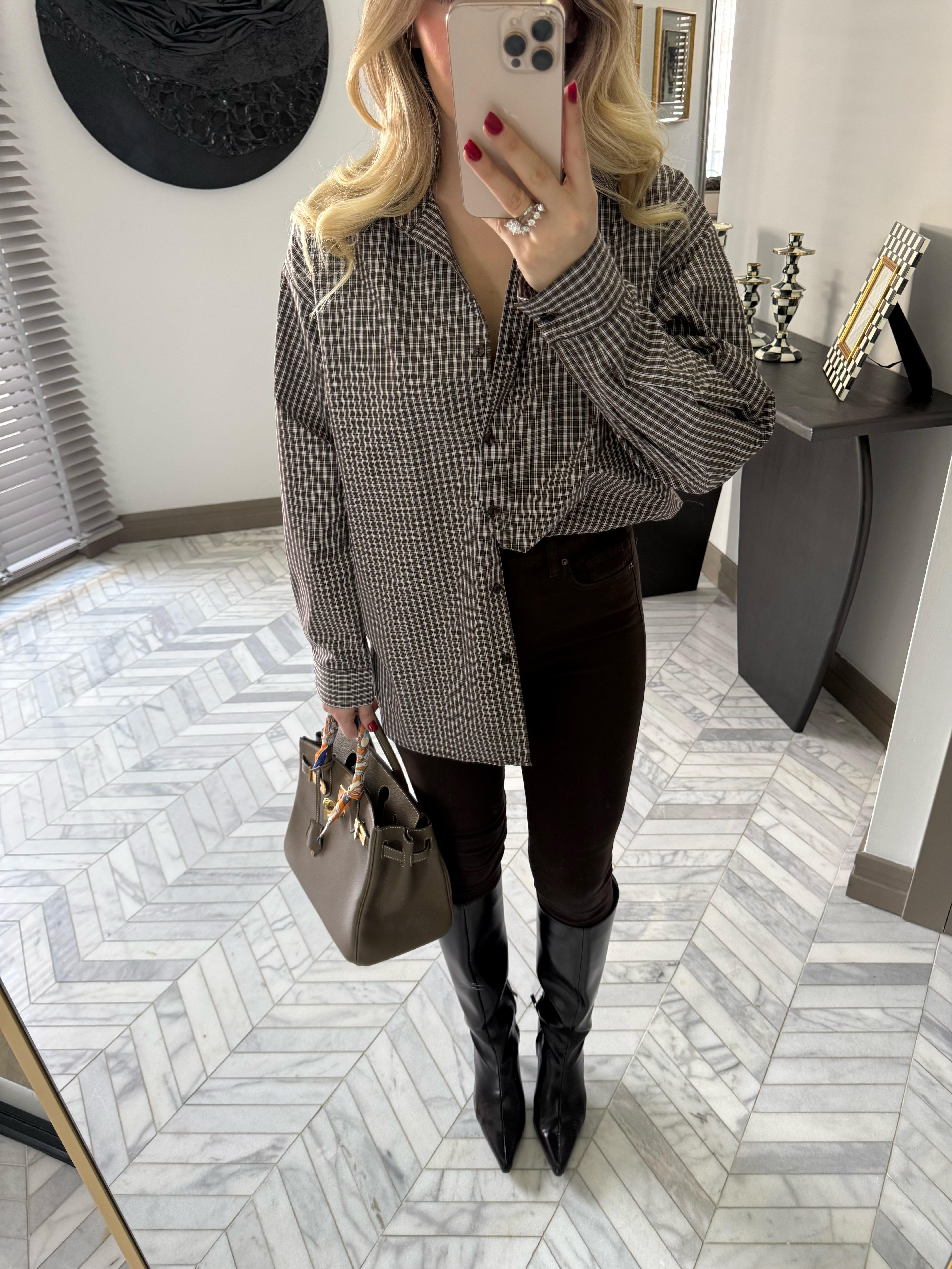 Açık Kahve  Çizgili Oversize Poplin Gömlek-34506