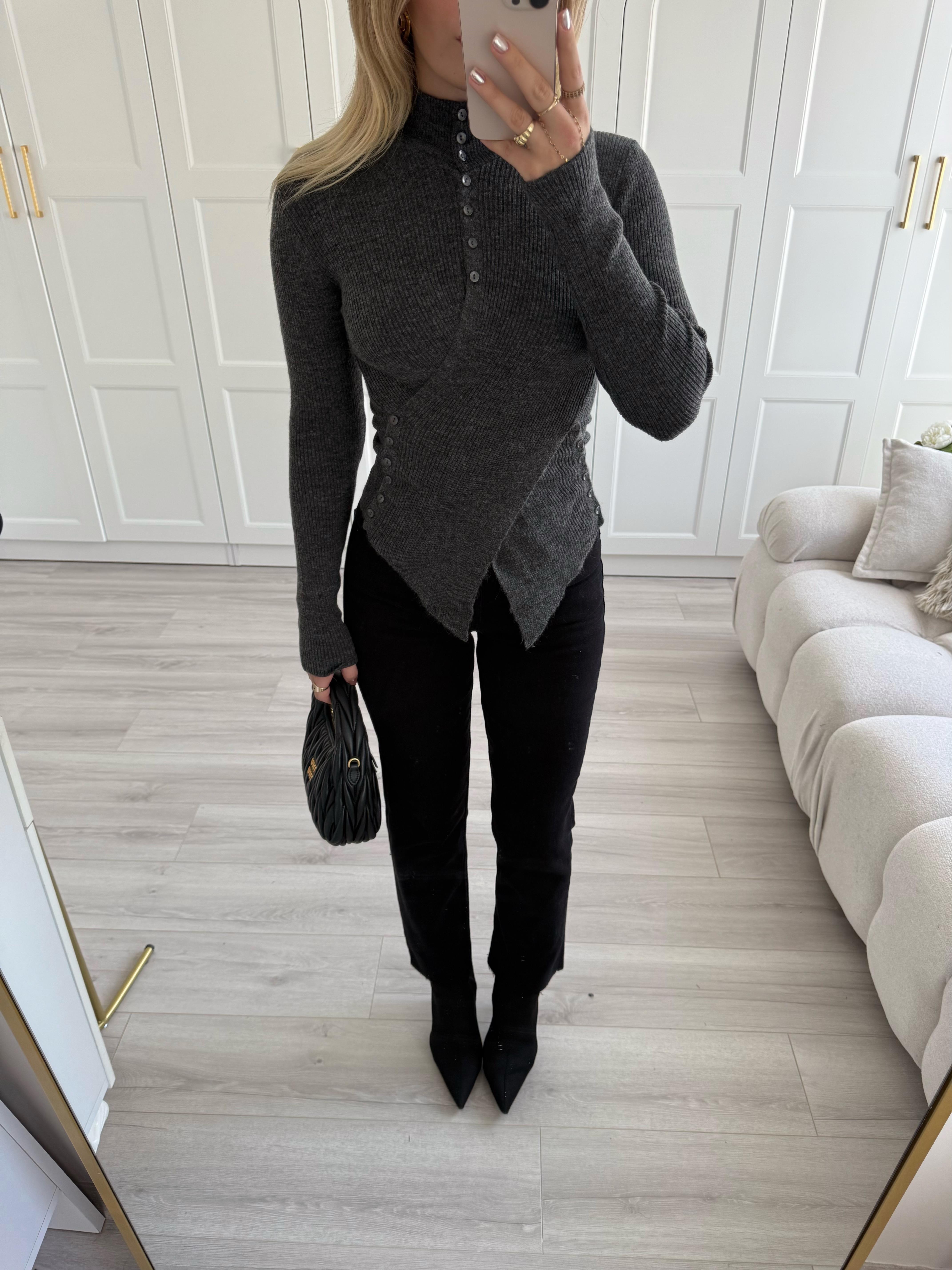 Antrasit Düğmeli Anvelop Triko-1027