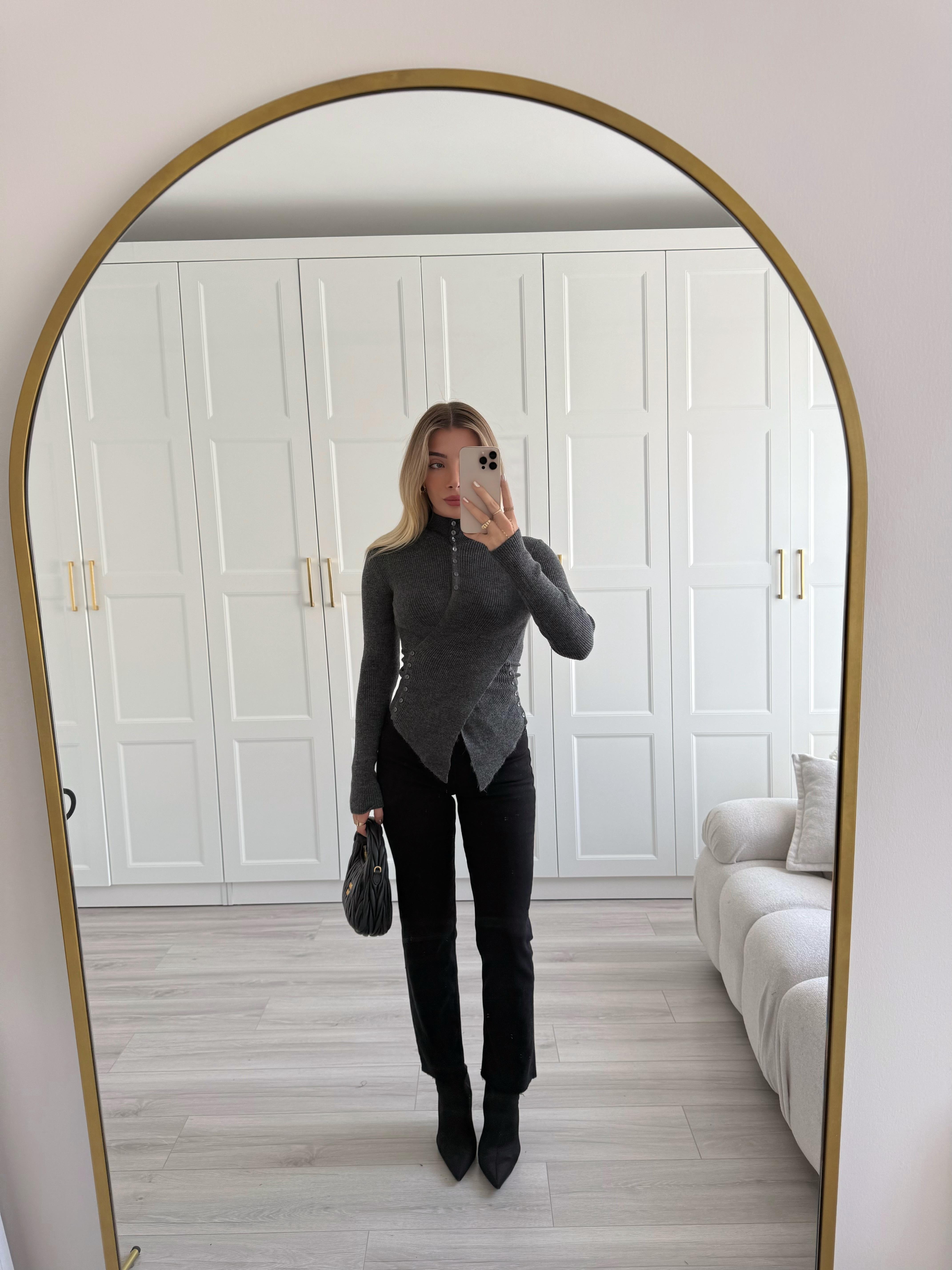 Antrasit Düğmeli Anvelop Triko-1027