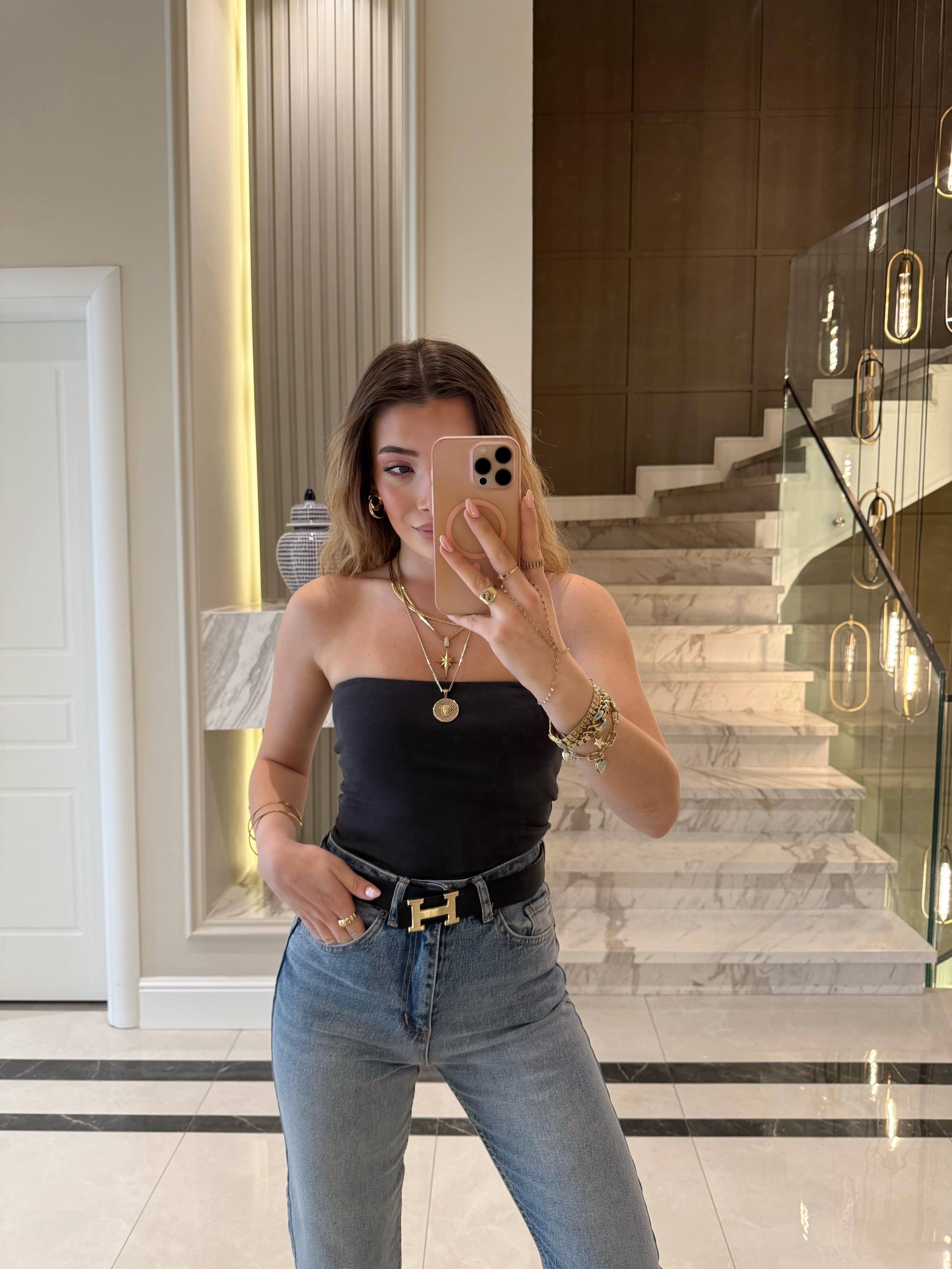Antrasit Straplez Crop Top-20659