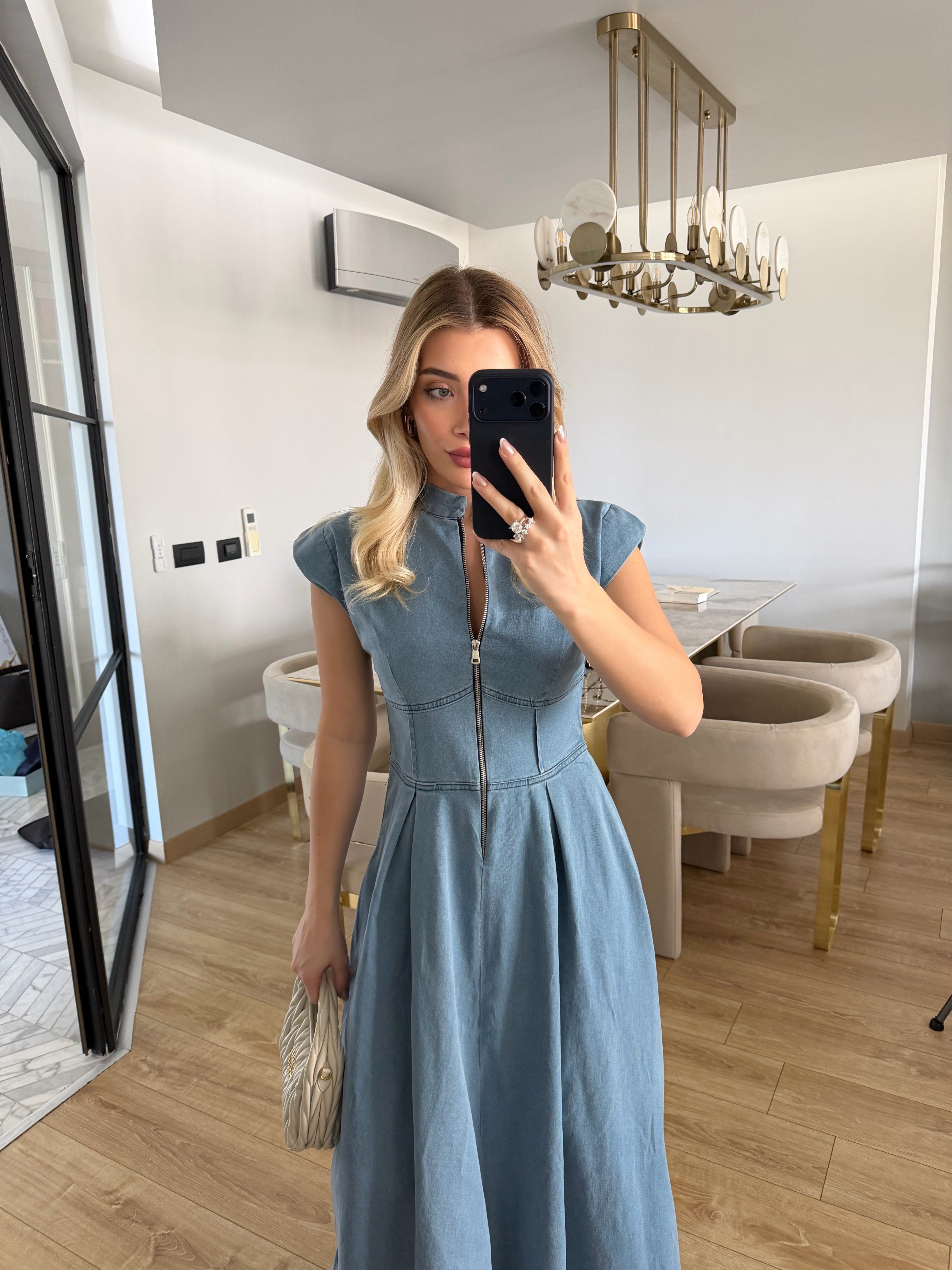 Bebe Mavi Fermuarlı Vatkalı Elbise-3004
