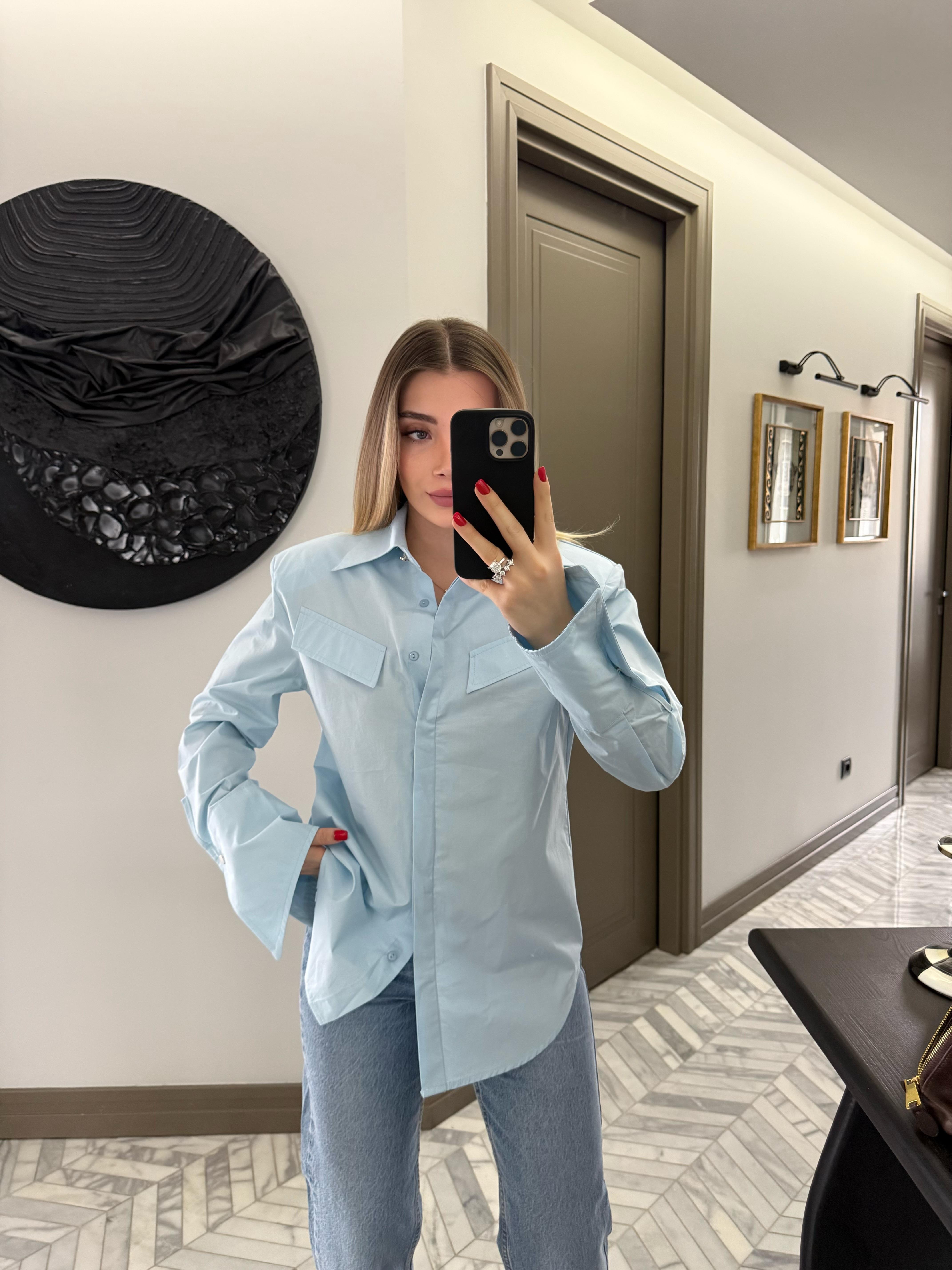 Bebe Mavi Tasarım Cep Kapakçıklı Kol Detaylı Gömlek-2257 