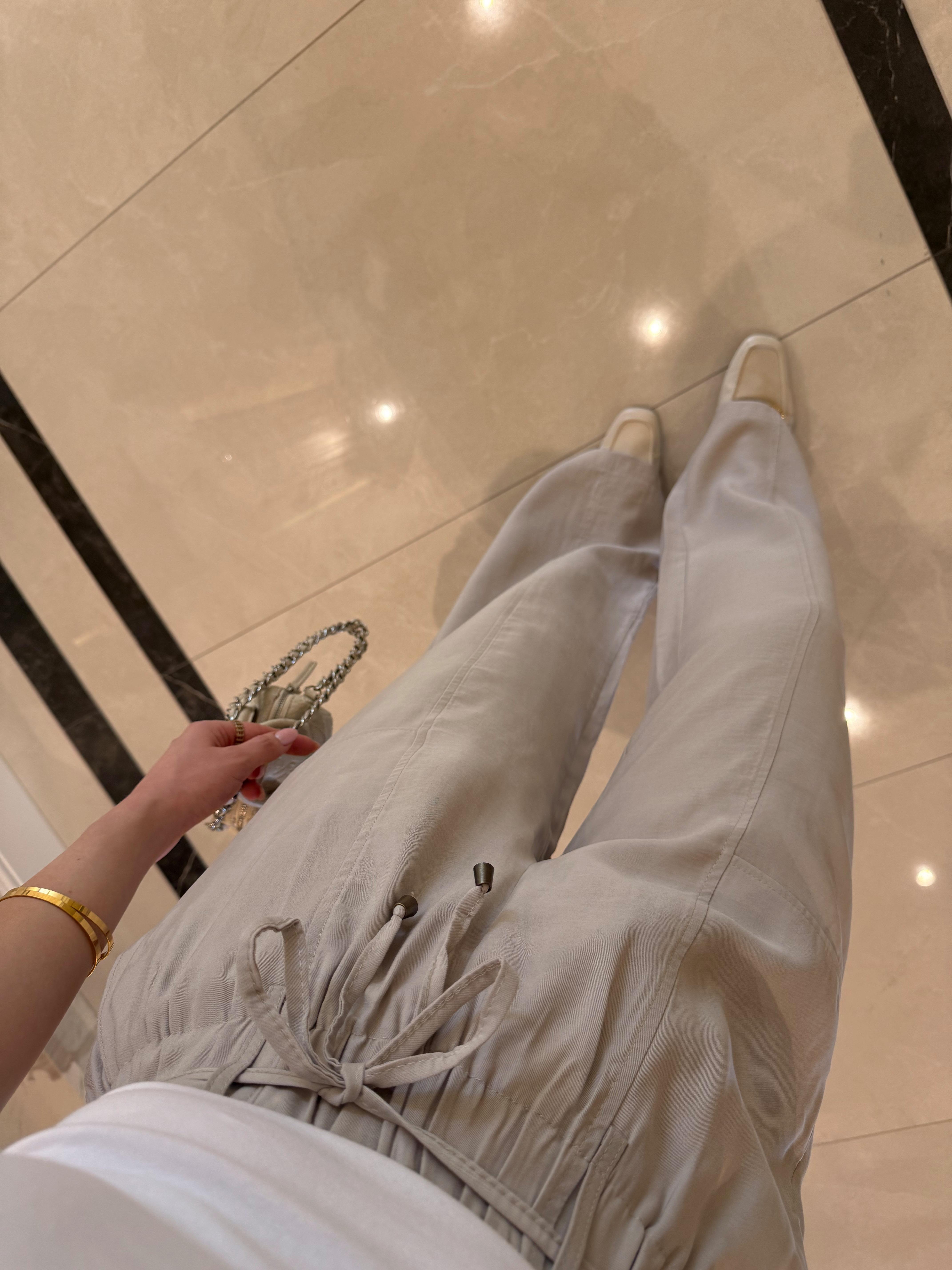 Bej  Beli Lastikli İpli Tensel Pantolon-51120