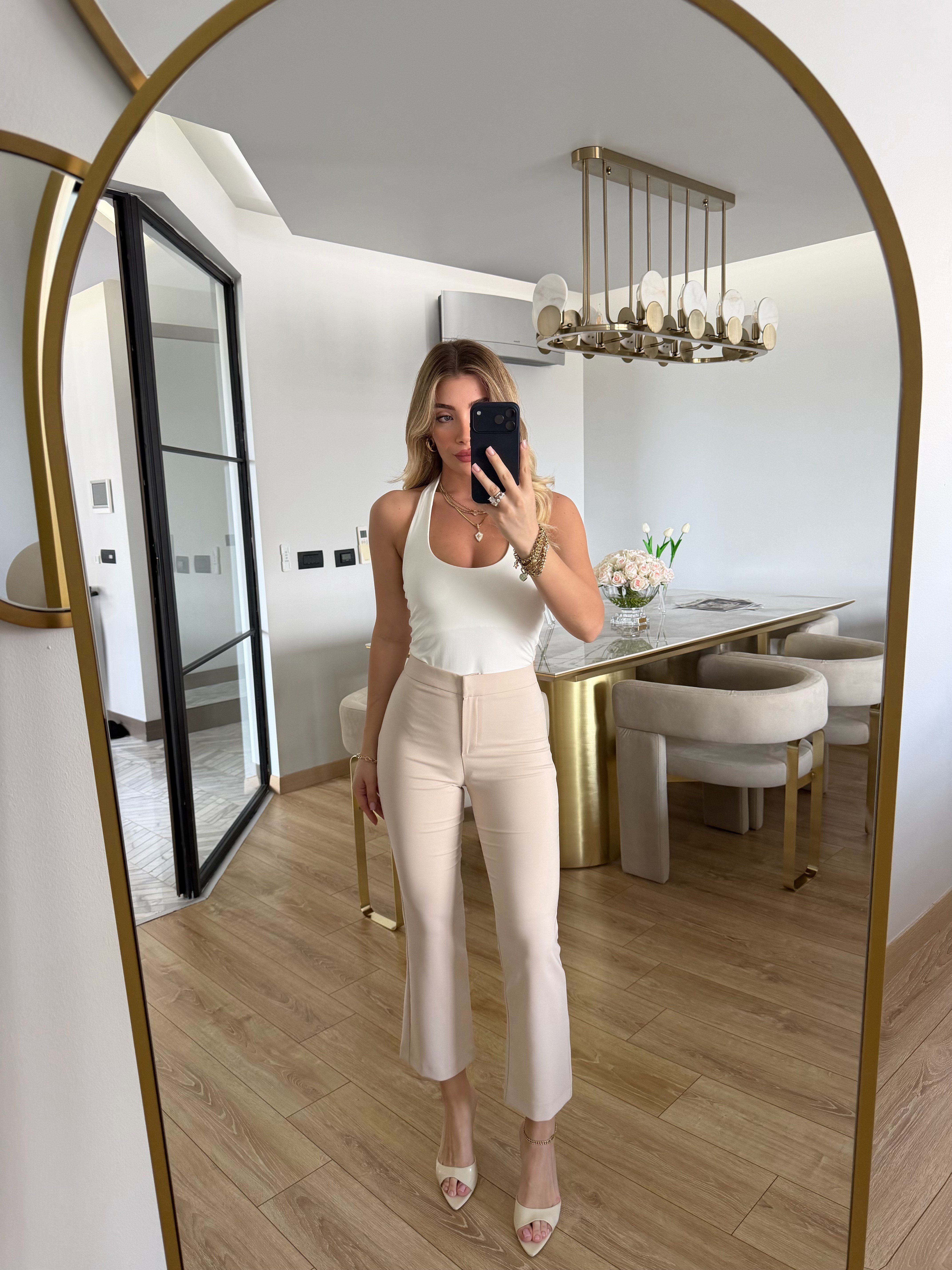 Bej  Mini İspanyol Paça Kumaş Pantolon -2286