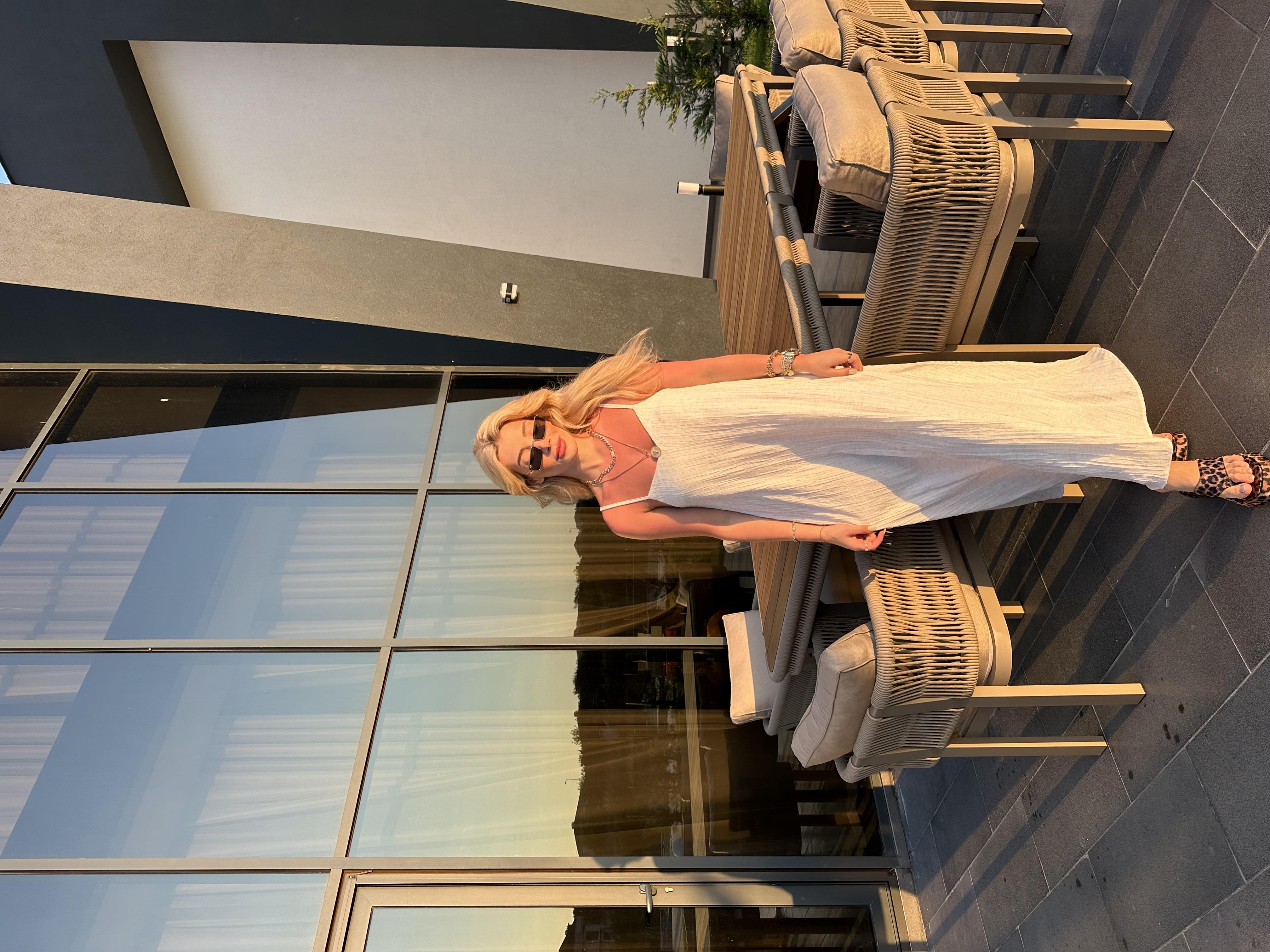 Bej Natural Rustik Askılı Midi Elbise