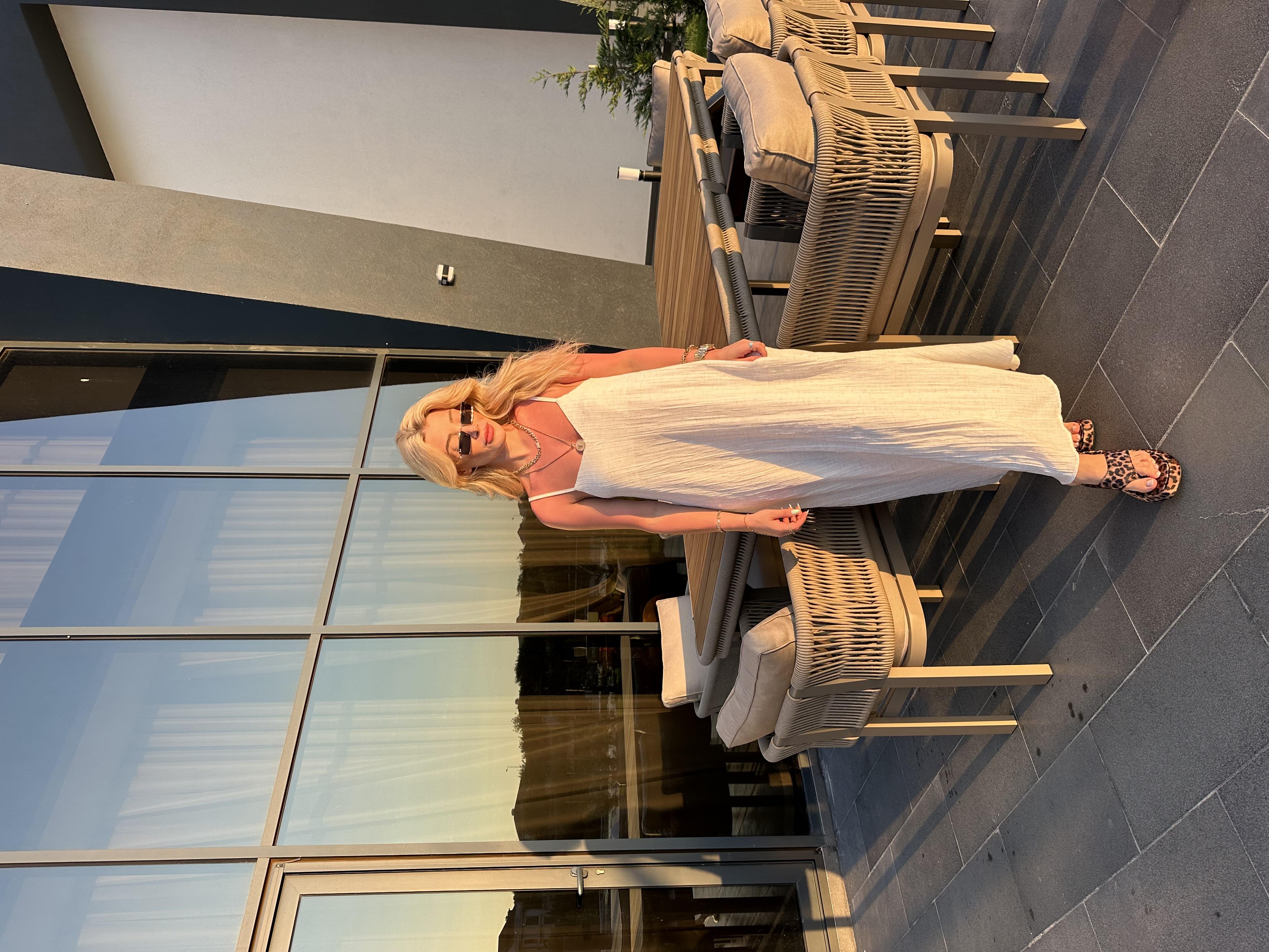 Bej Natural Rustik Askılı Midi Elbise