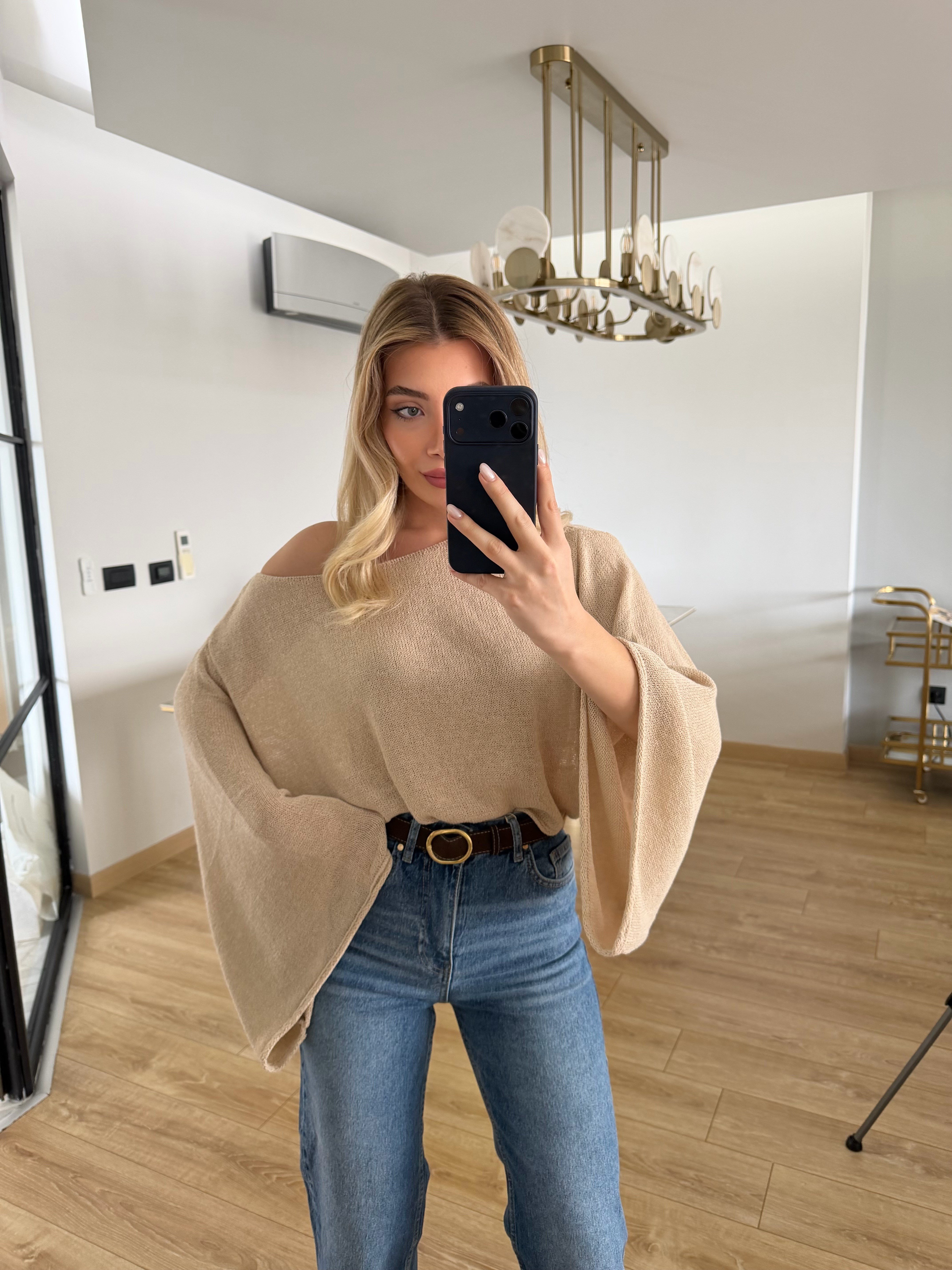 Bej Yarasa Kol Triko-1048