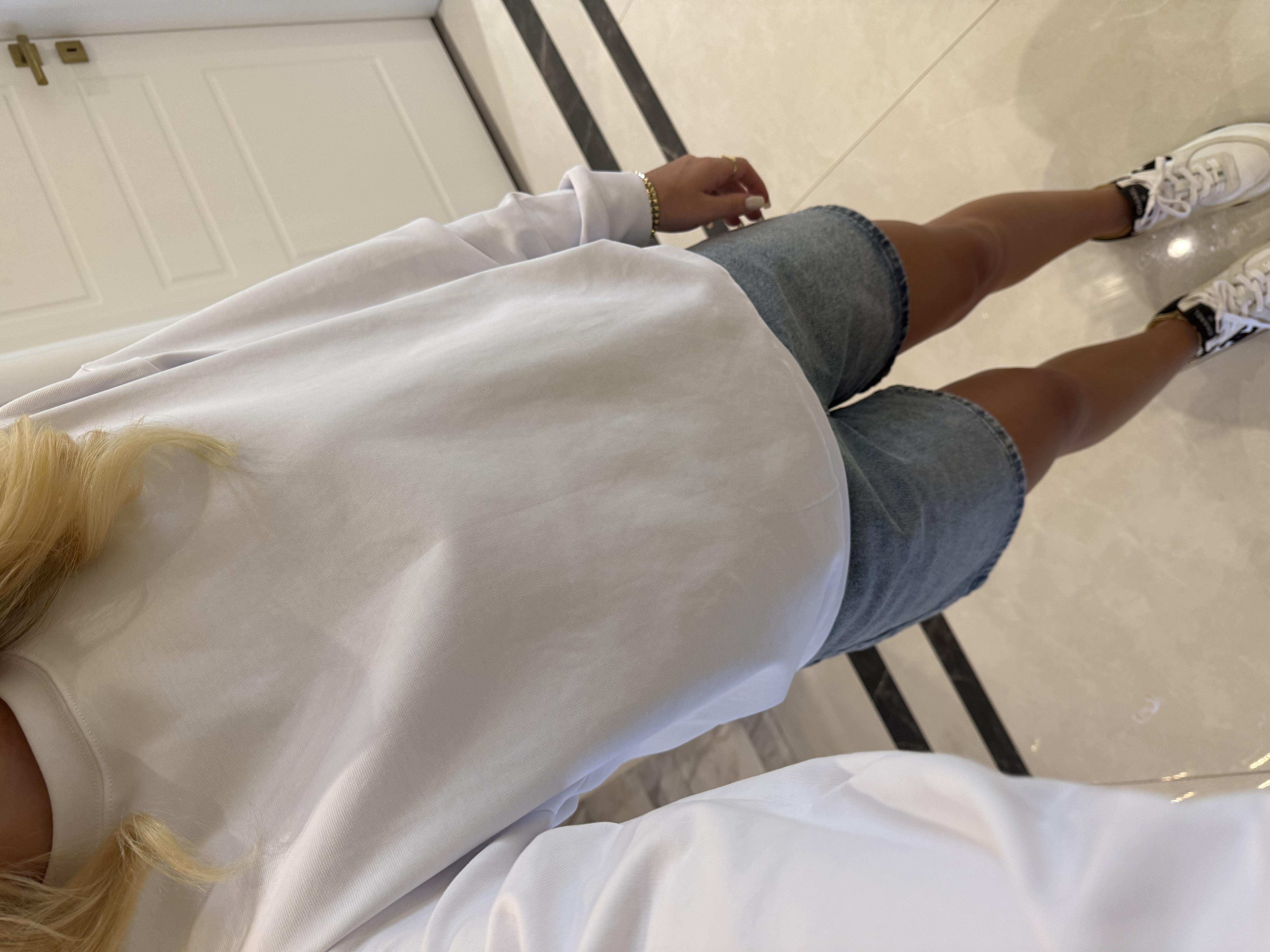 Beyaz Düz Basic Oversize Sweatshirt