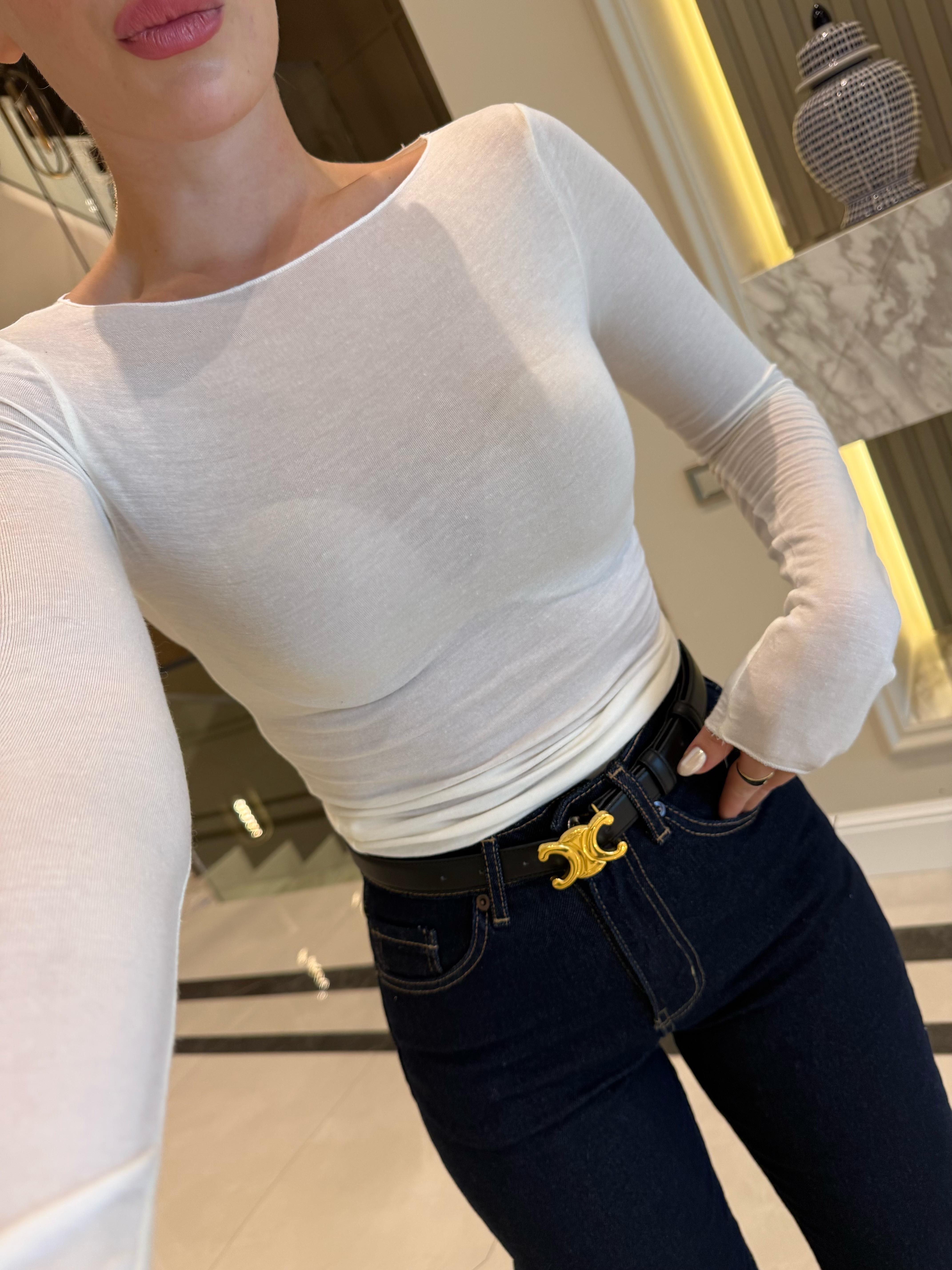 Beyaz Kayık Yaka Modal Kaşmir Ultra Hafif Bluz-32122