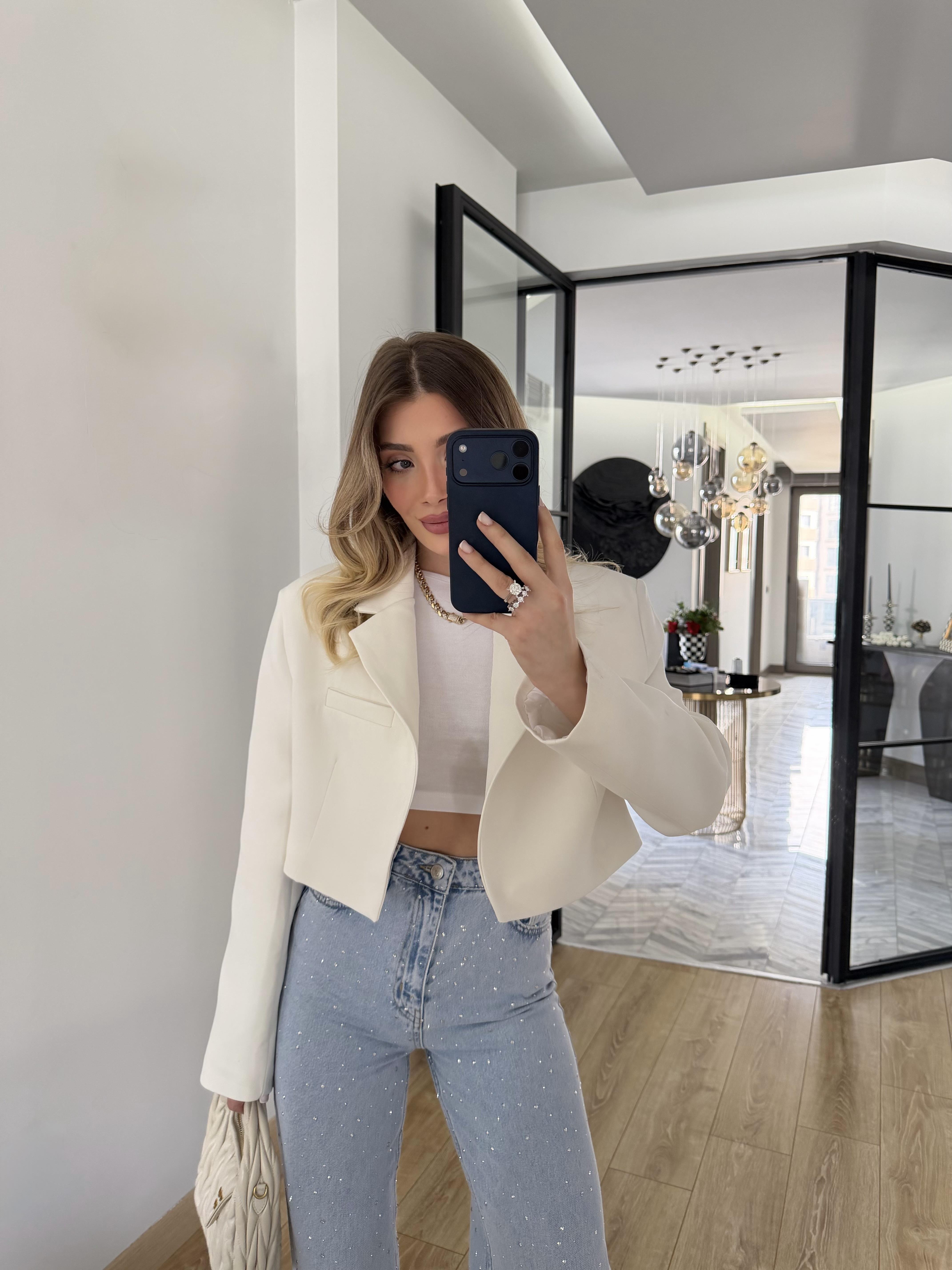 Beyaz Kısa Ceket-9704 