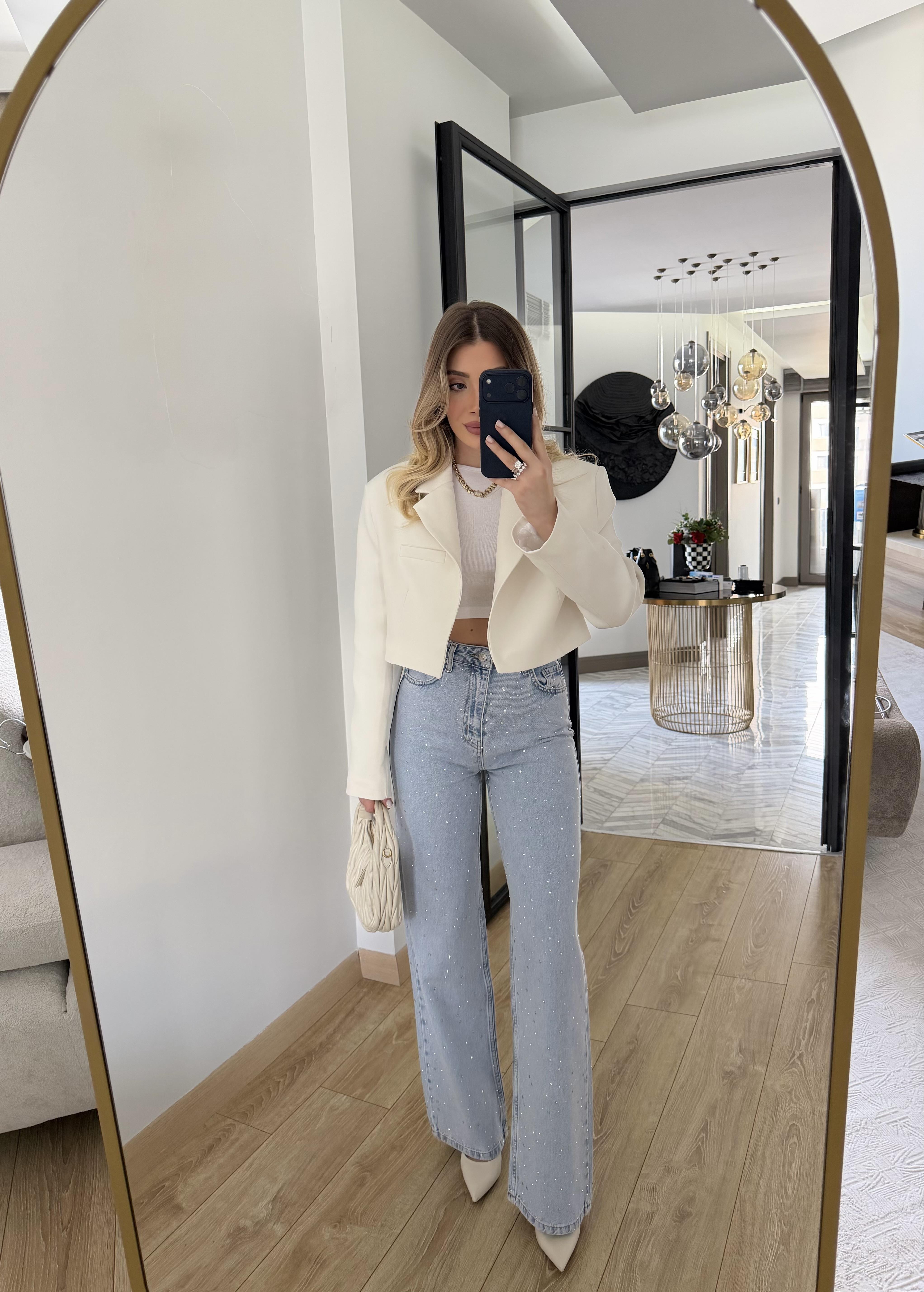 Beyaz Kısa Ceket-9704 