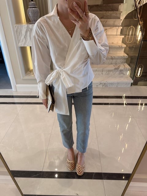 Beyaz Kruvaze Bağlamalı Gömlek-Qu 1023