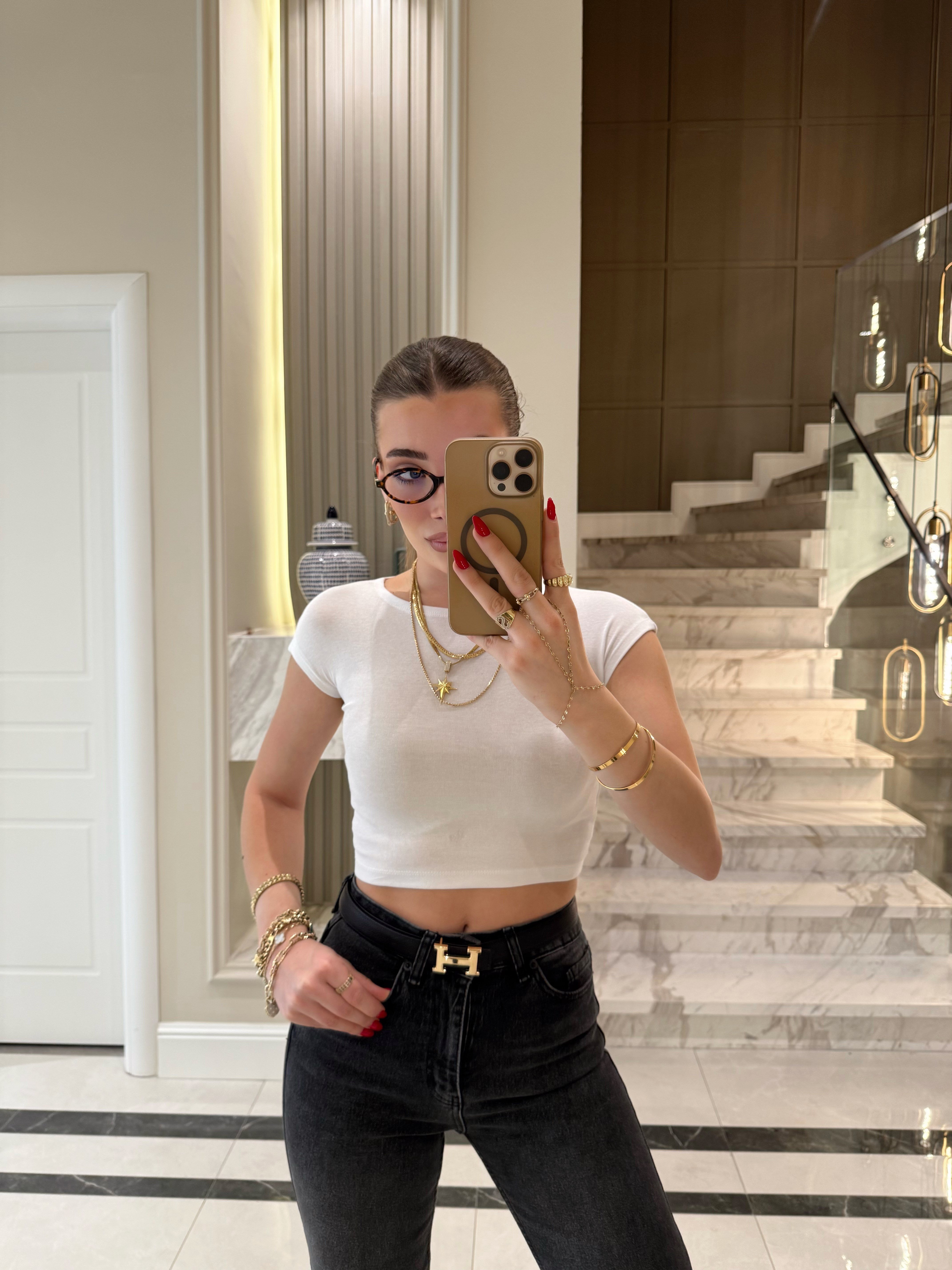 Beyaz Pamuk Ve Modal Karışımlı Crop Top-30528